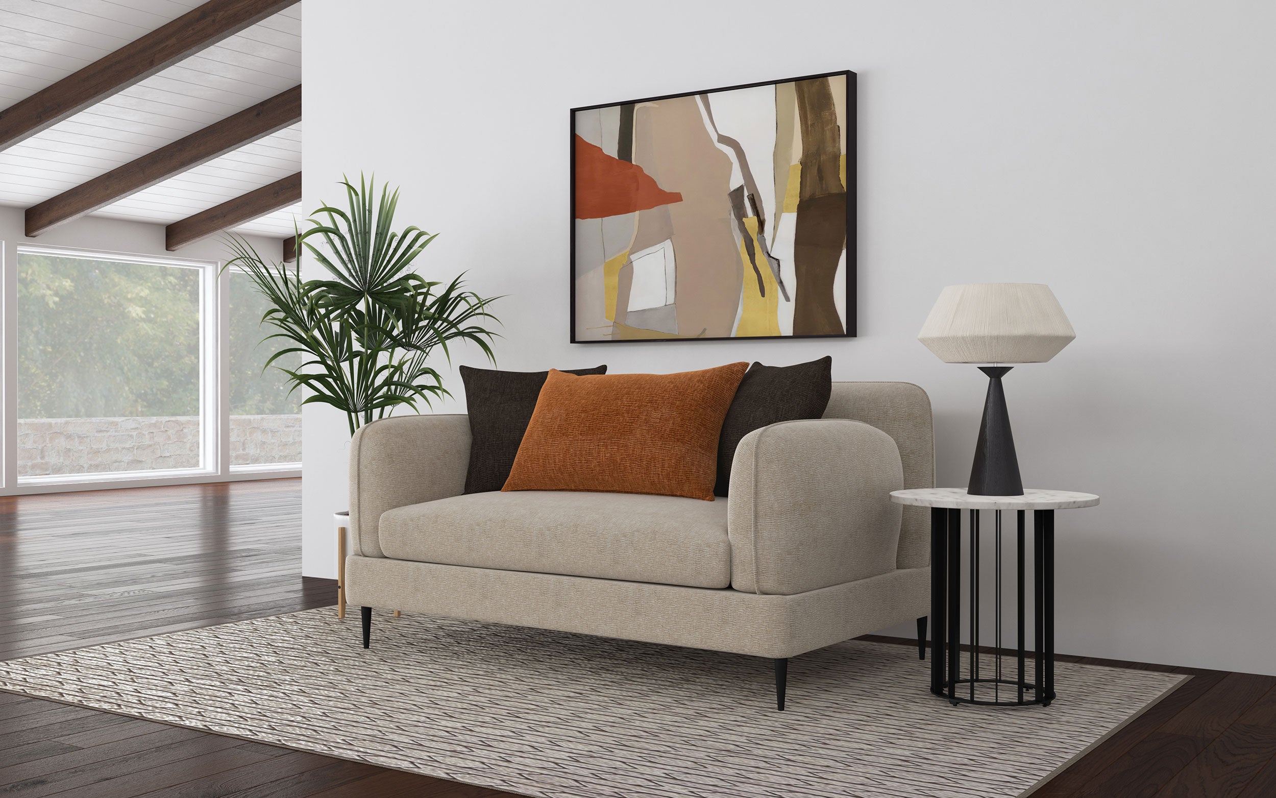Jade Chenille Upholstered Sculpted Track Arm Loveseat Latte — view 2