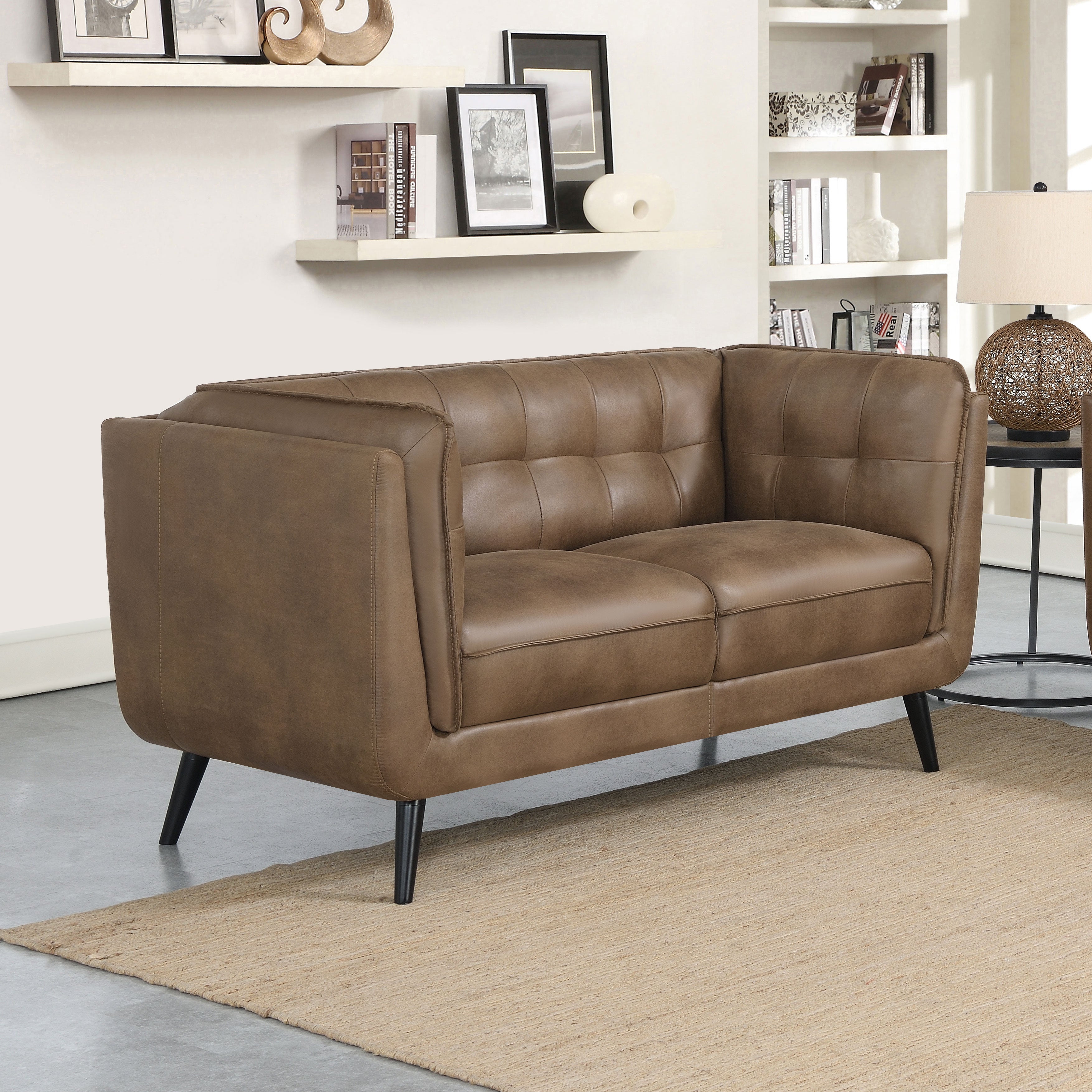 Thatcher Upholstered Tuxedo Arm Tufted Loveseat Brown — view 2