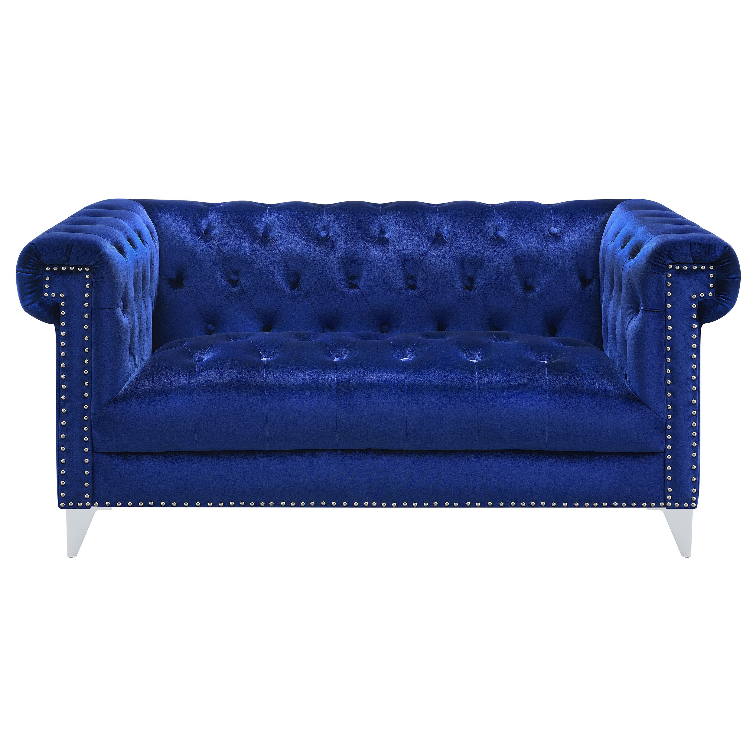 Bleker Upholstered Tuxedo Arm Tufted Loveseat Blue — view 3