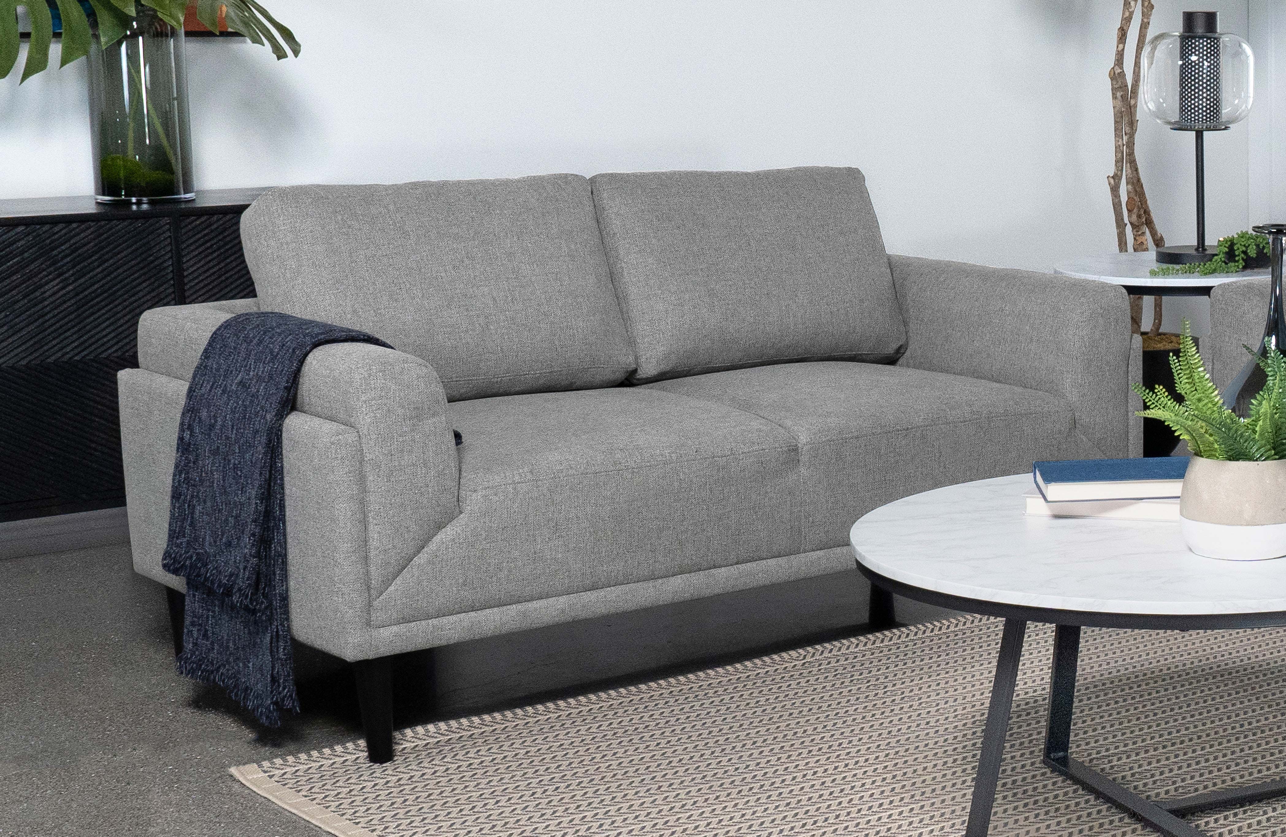 Rilynn Upholstered Track Arm Loveseat Grey — view 2