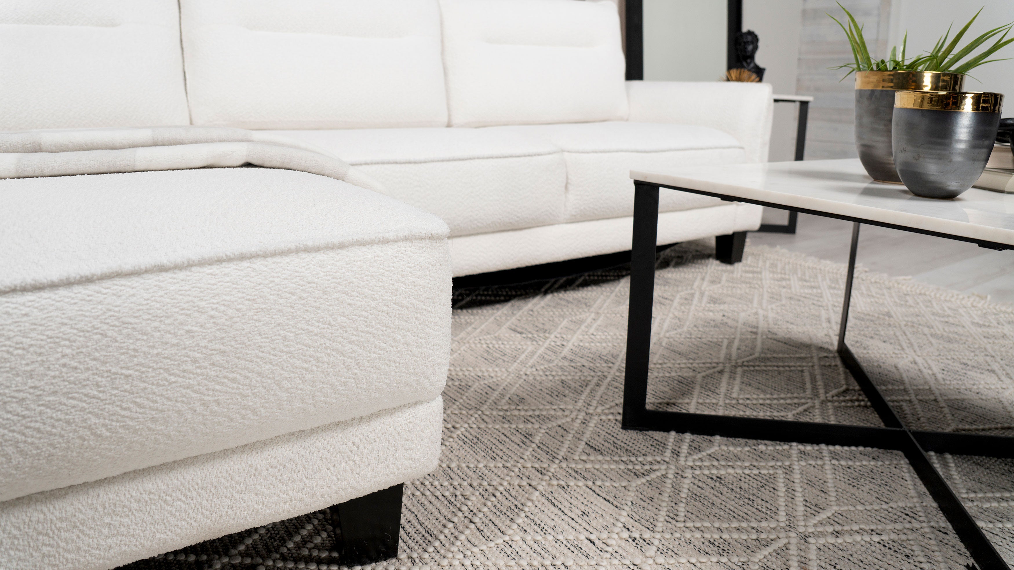 Caspian Upholstered Curved Arm Chaise Sectional Sofa White — view 16