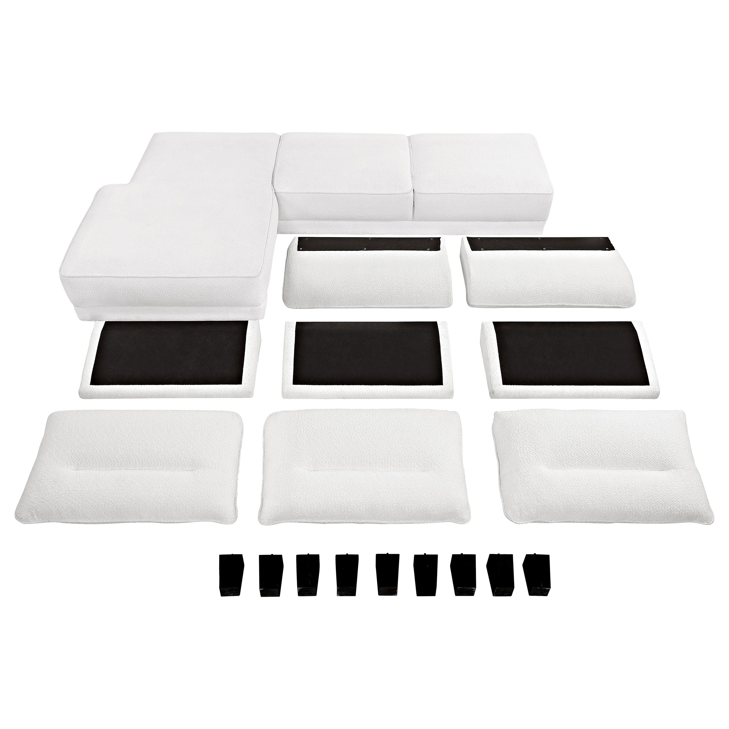 Caspian Upholstered Curved Arm Chaise Sectional Sofa White — view 17