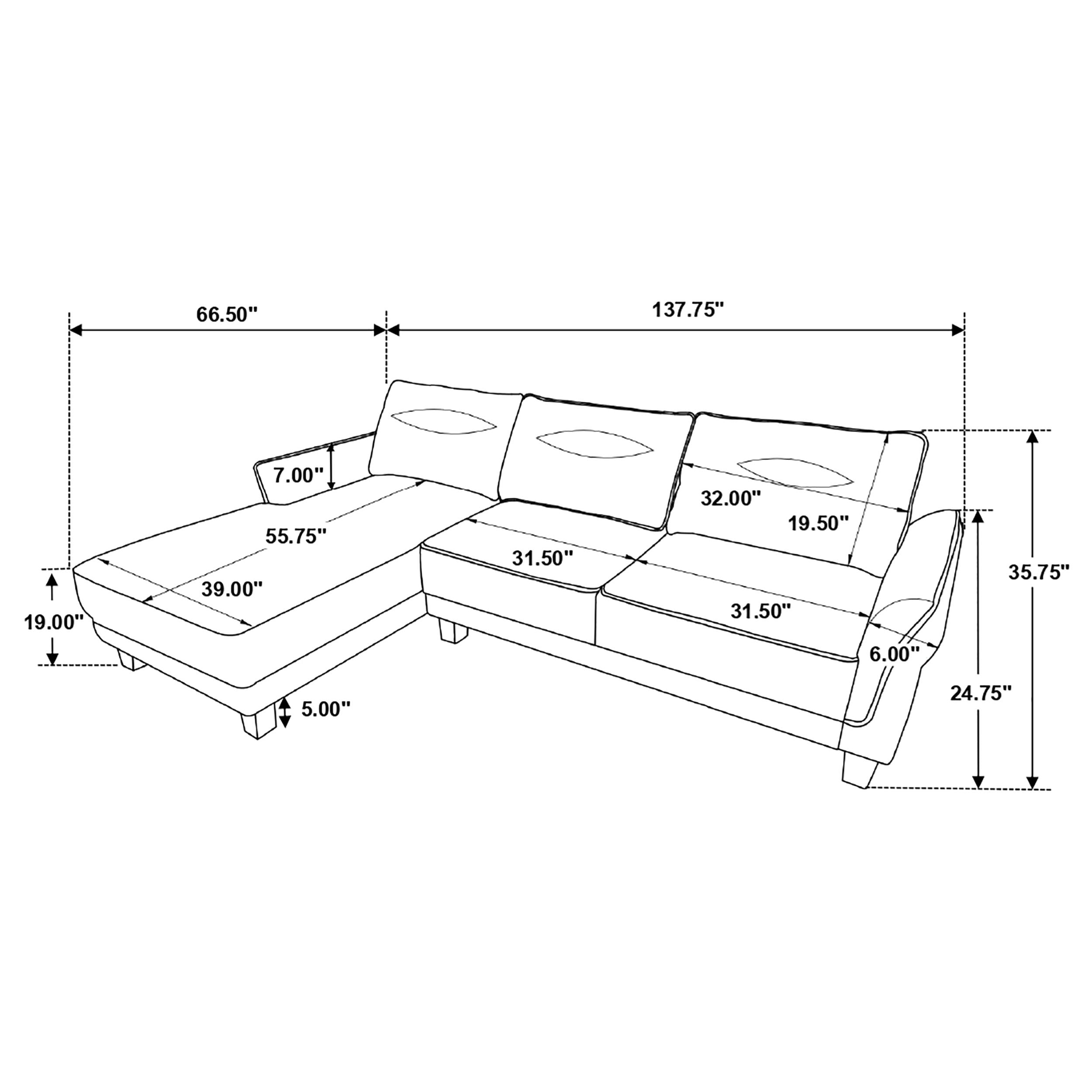 Caspian Upholstered Curved Arm Chaise Sectional Sofa White — view 19