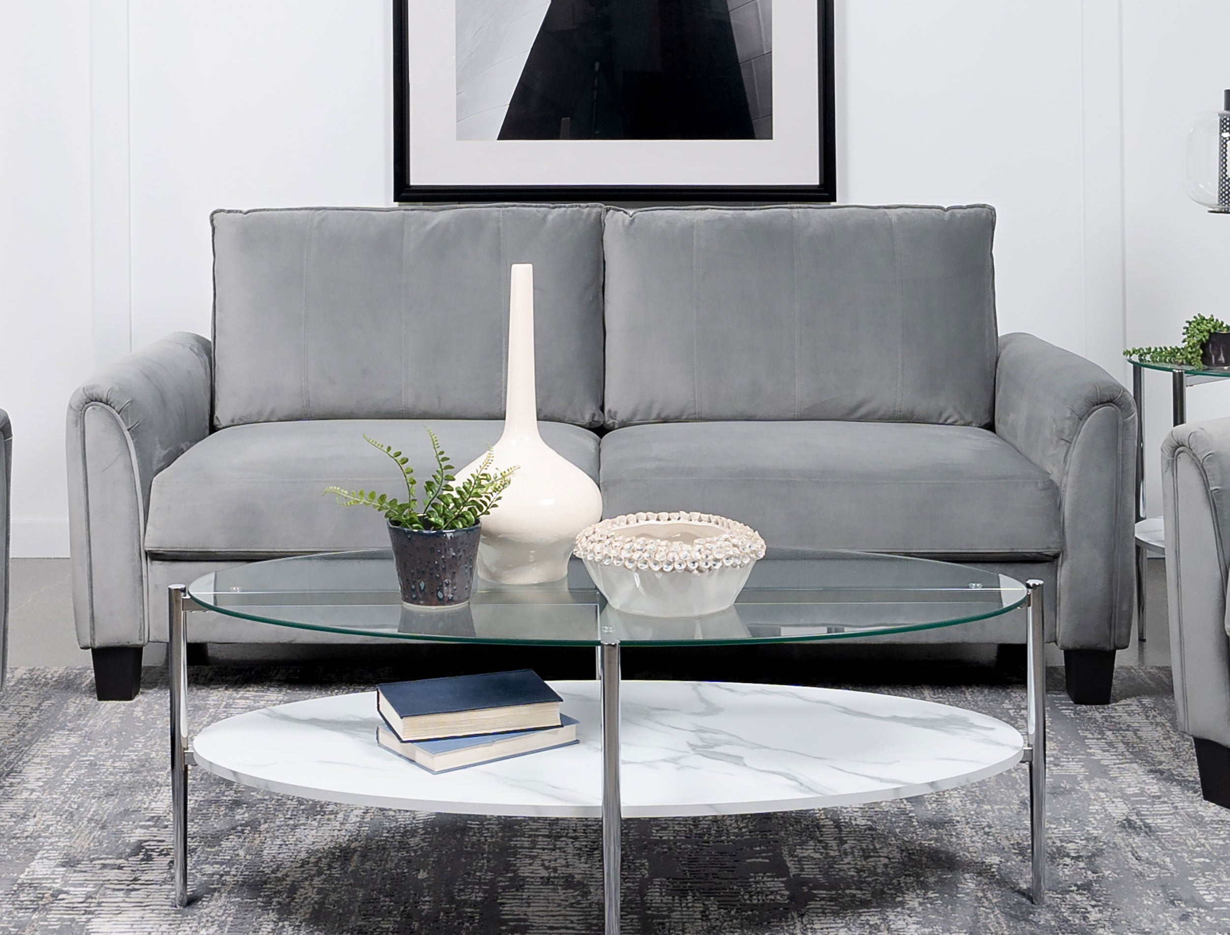 Davis Upholstered Rolled Arm Sofa Grey — view 2