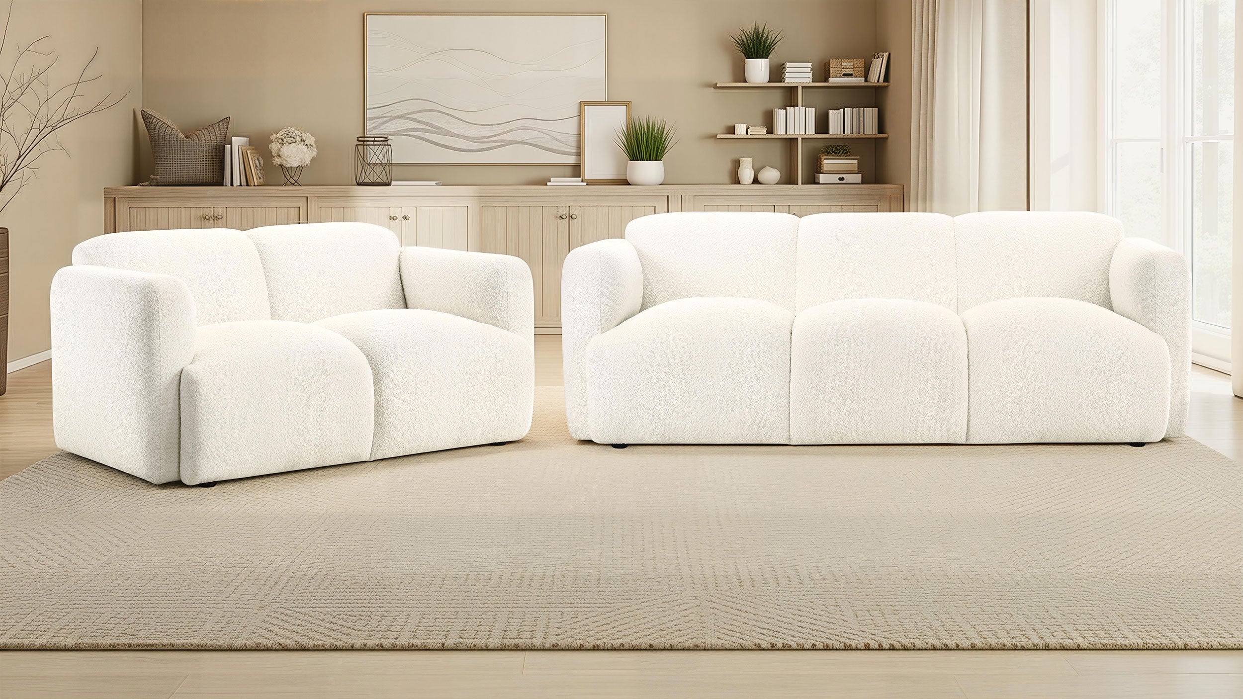 Dorset 2-piece Upholstered Round Track Arm Sofa Set White — view 1