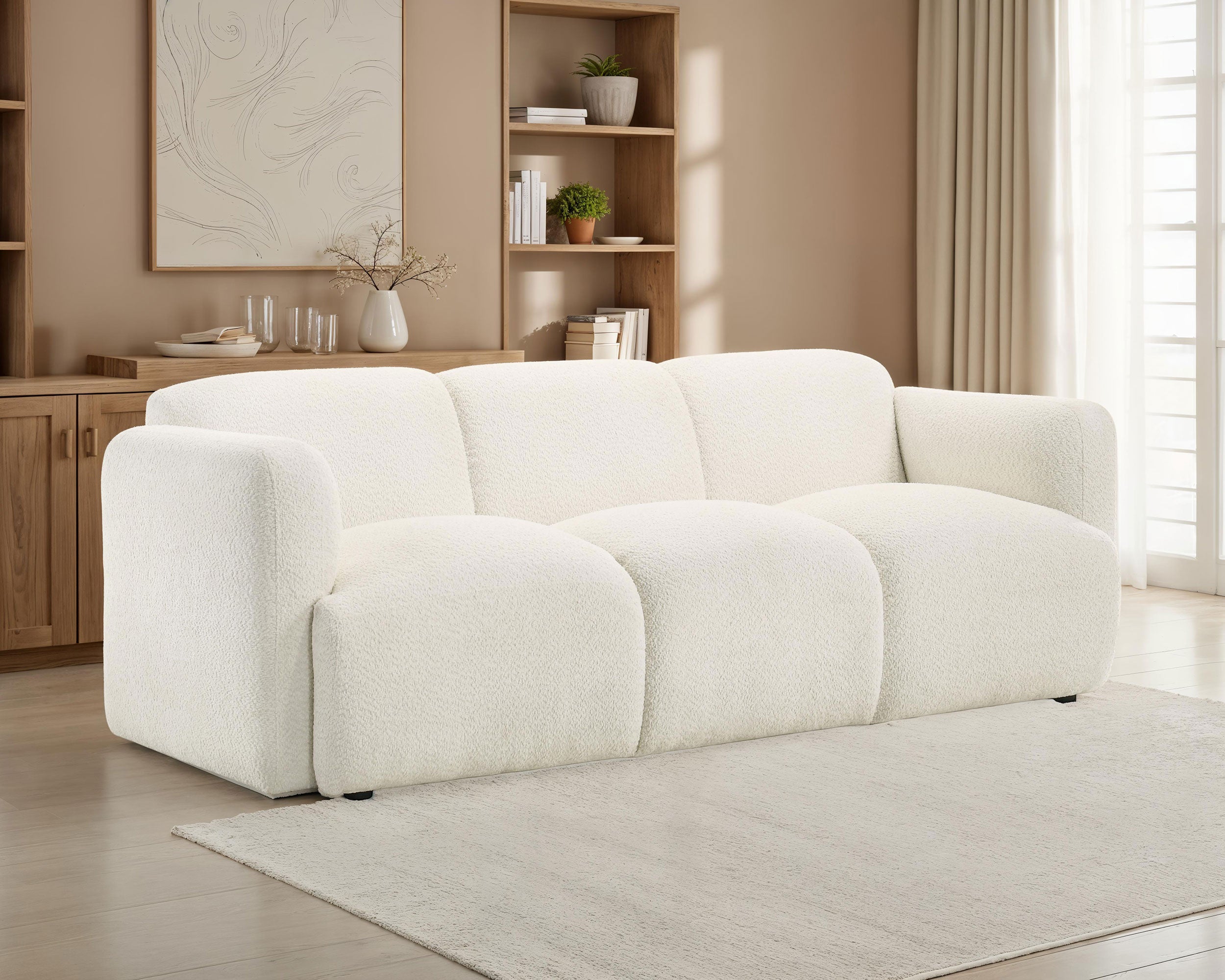 Dorset Fabric Upholstered Round Track Arm Sofa White — view 2