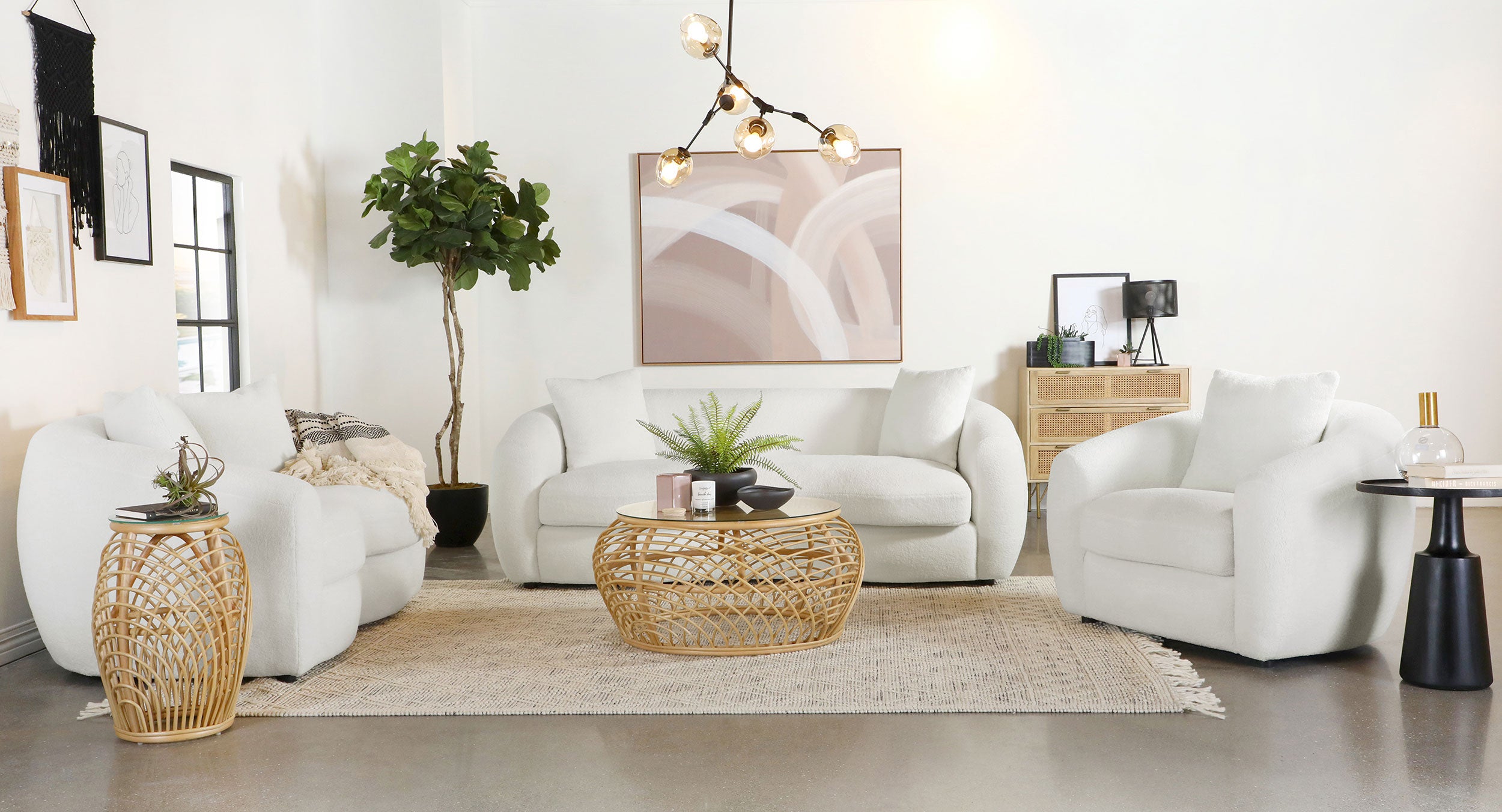 Isabella 3-piece Faux Sheepskin Upholstered Sofa Set Natural — view 1