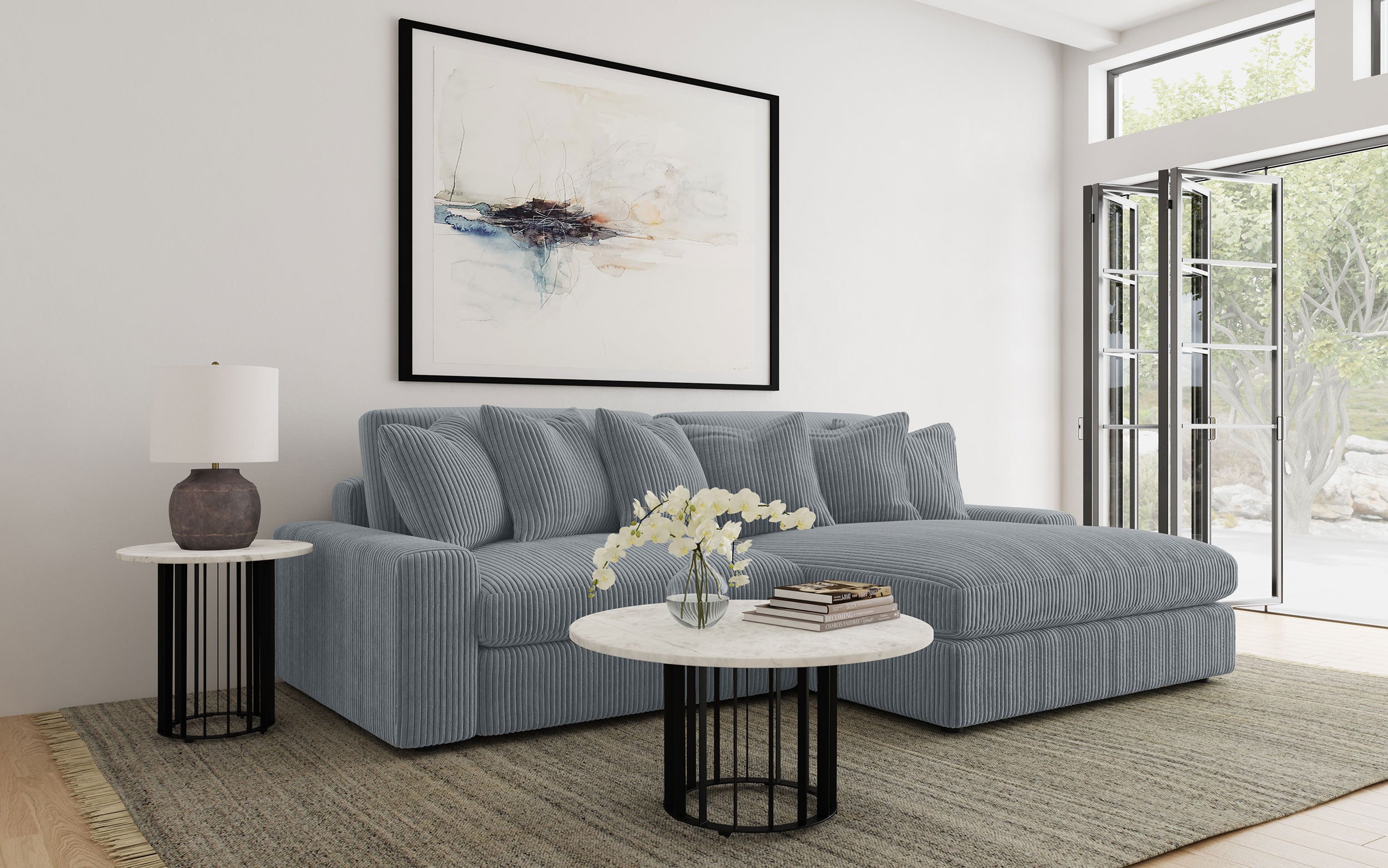 Blaine Upholstered Reversible Chaise Sectional Sofa Fog — view 2