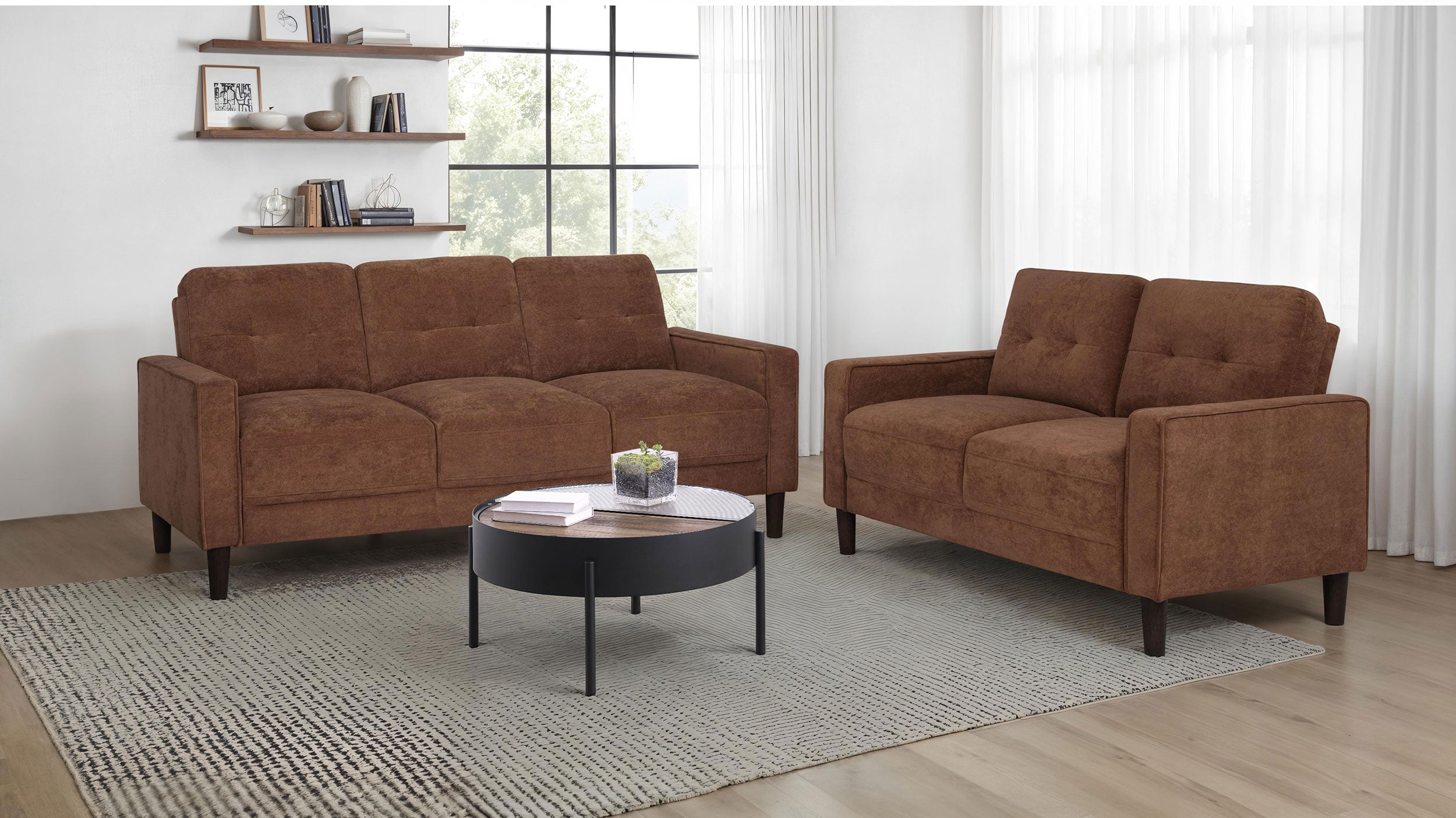 Bowen II 2-piece Fabric Upholstered Track Arm Sofa Set Rust — view 1