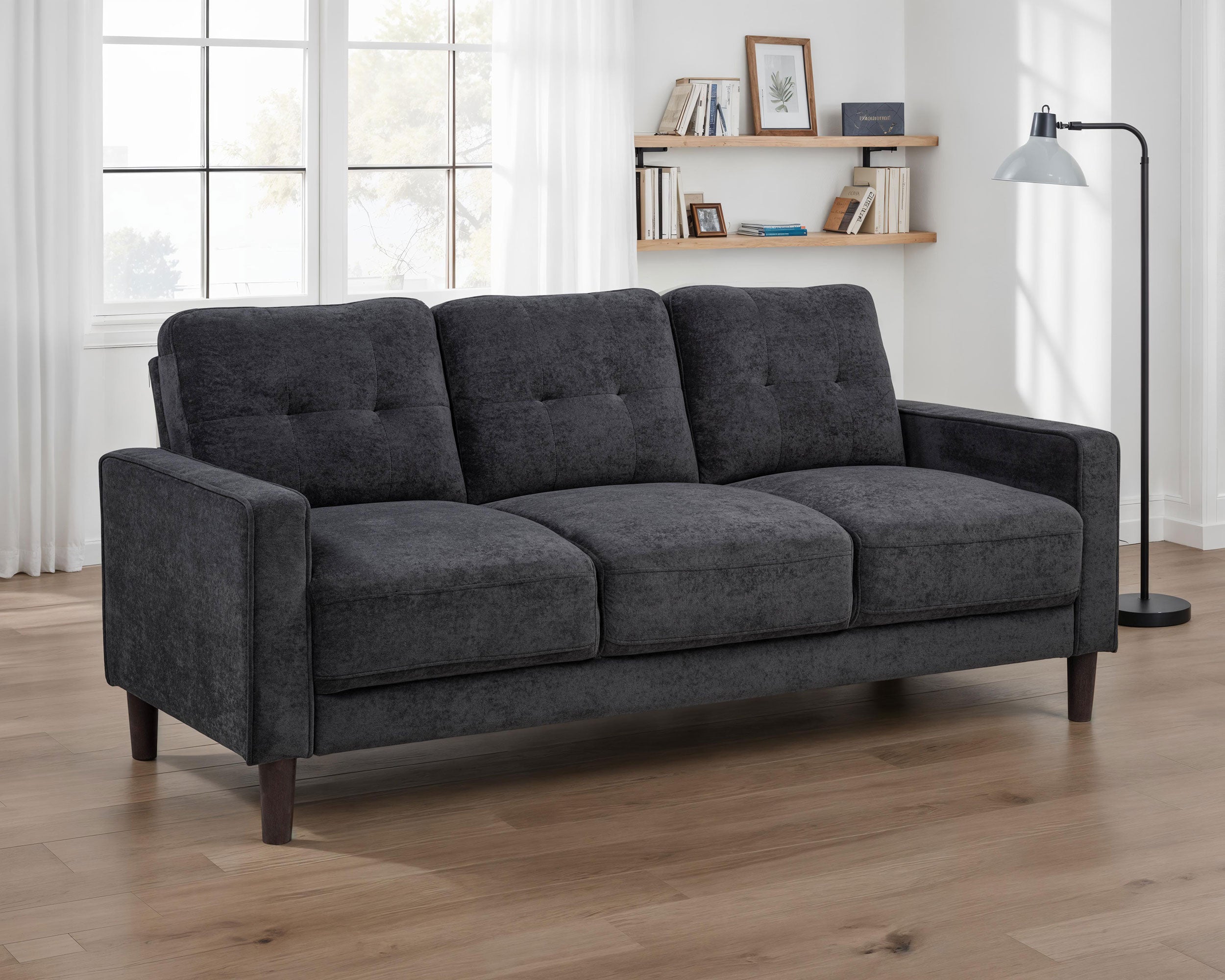 Bowen II Fabric Upholstered Track Arm Sofa Steel Grey — view 2