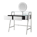 33.9" Mirrored Makeup Vanity Desk With Mirror And Lights, Mirrored Console Vanity Table With 2 Big Drawers & Open Shelf, Dressing Table With Charging Station For Bedroom - Silver