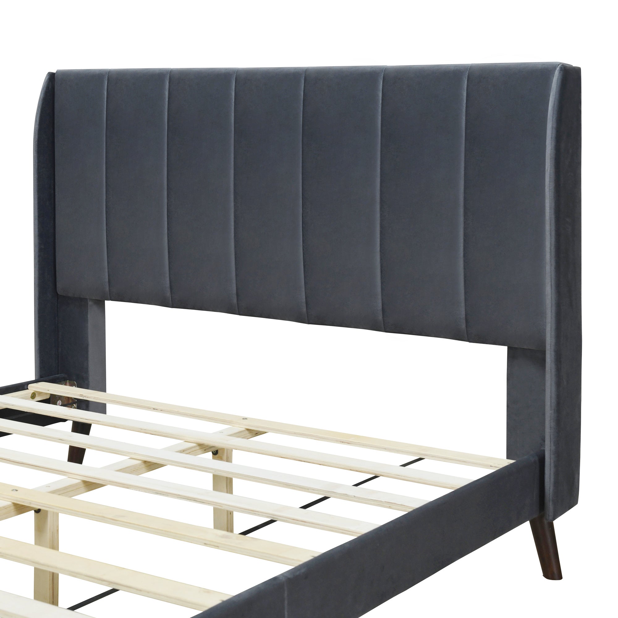 Full Size Upholstered Platform Bed, Velvet, Gray - Atlantic Fine Furniture Melbourne FL