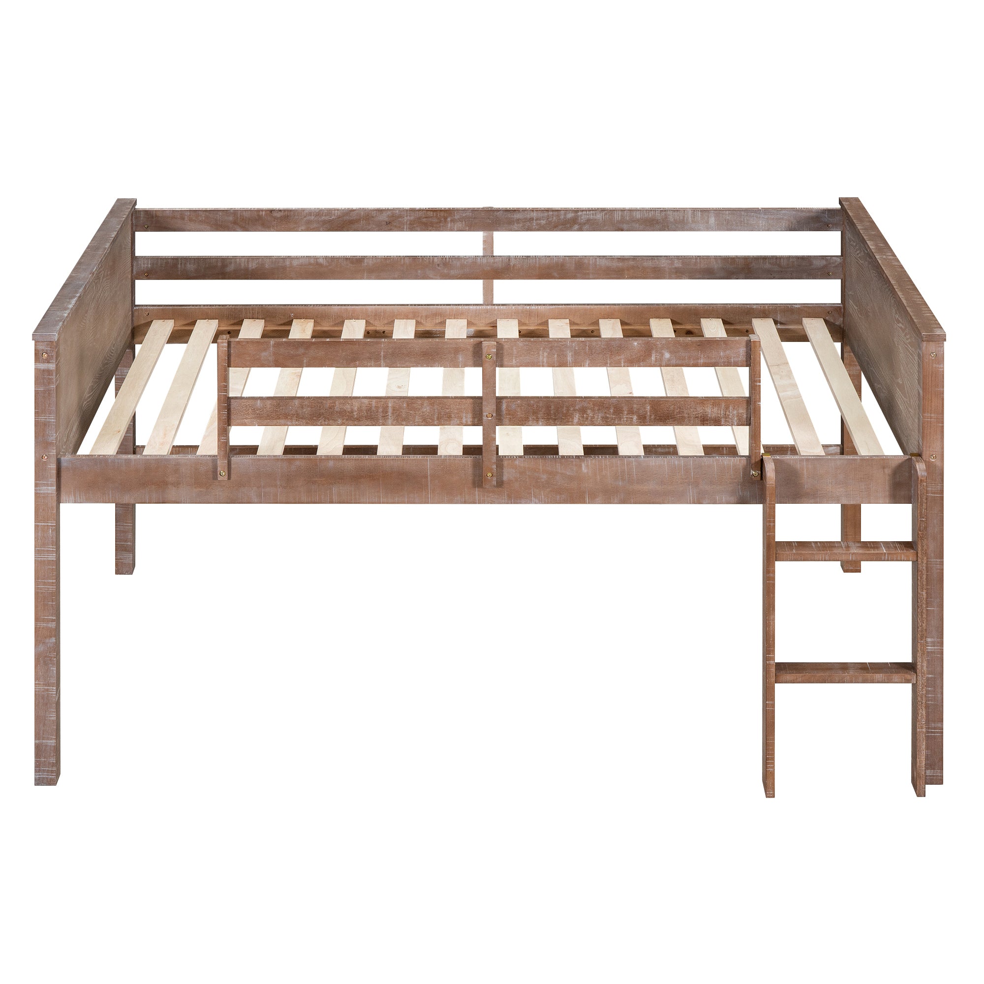 Wood Full Size Loft Bed with Hanging Clothes Racks, White Rustic Natural - Atlantic Fine Furniture Melbourne FL