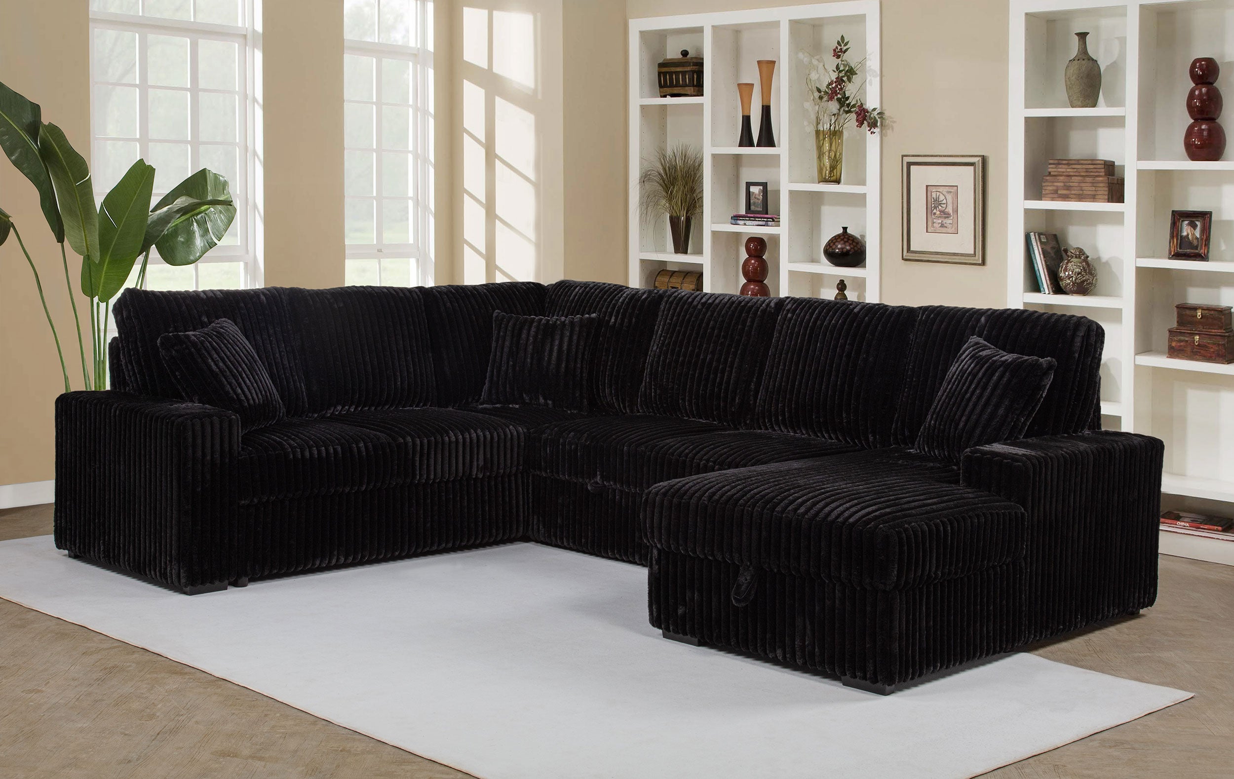 Devonshire Sleeper Sectional Sofa Storage Chaise Black — view 2