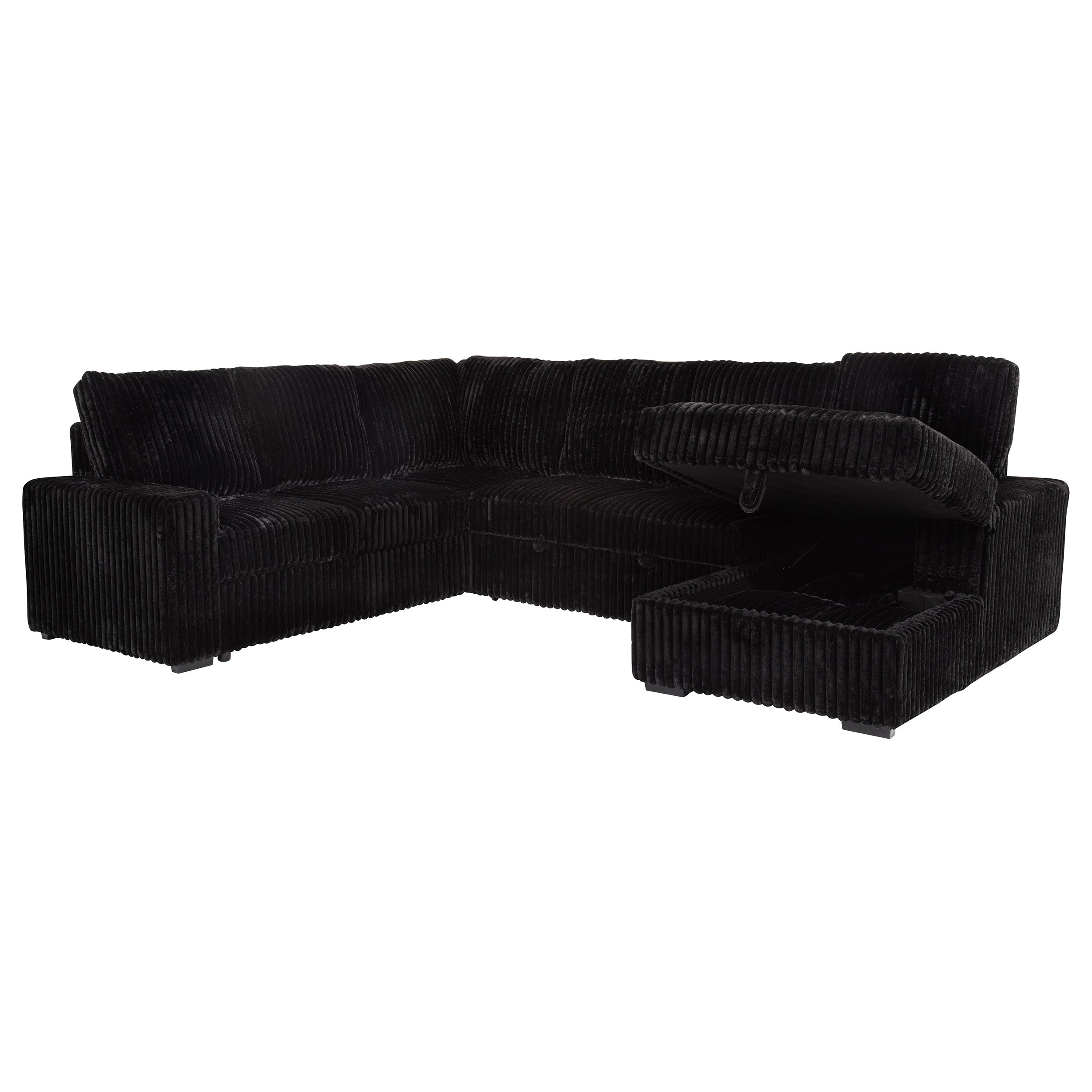 Devonshire Sleeper Sectional Sofa Storage Chaise Black — view 6