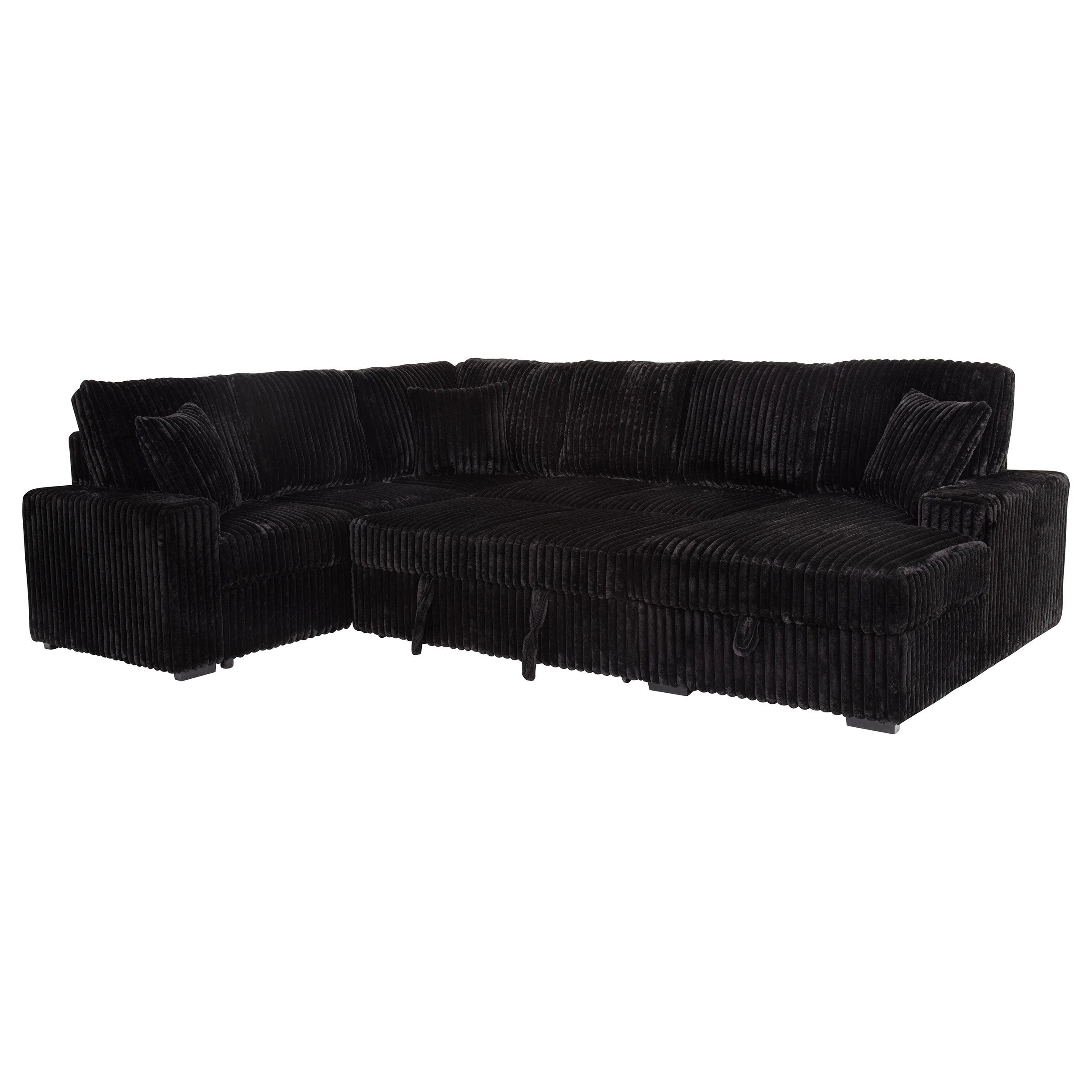 Devonshire Sleeper Sectional Sofa Storage Chaise Black — view 7