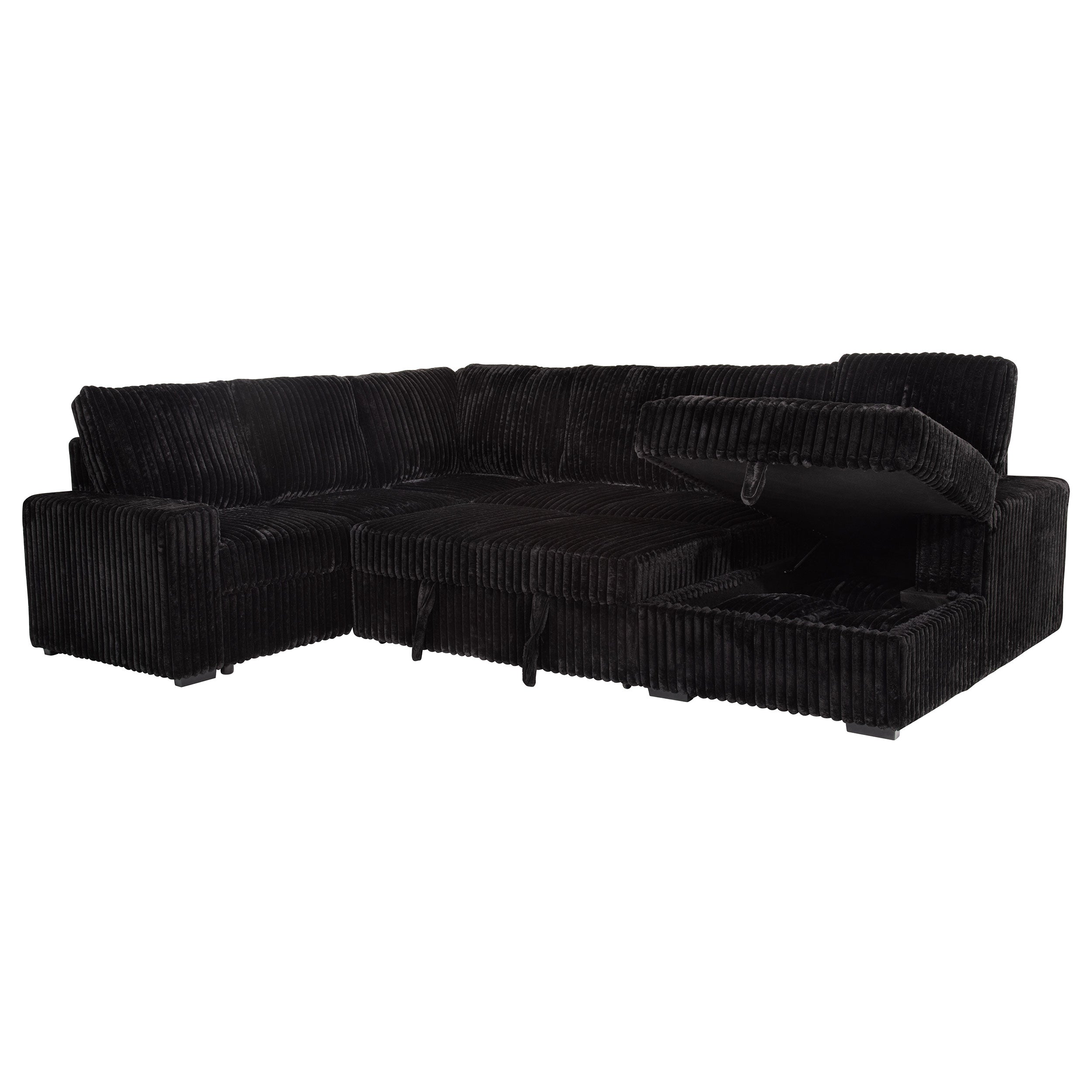 Devonshire Sleeper Sectional Sofa Storage Chaise Black — view 8