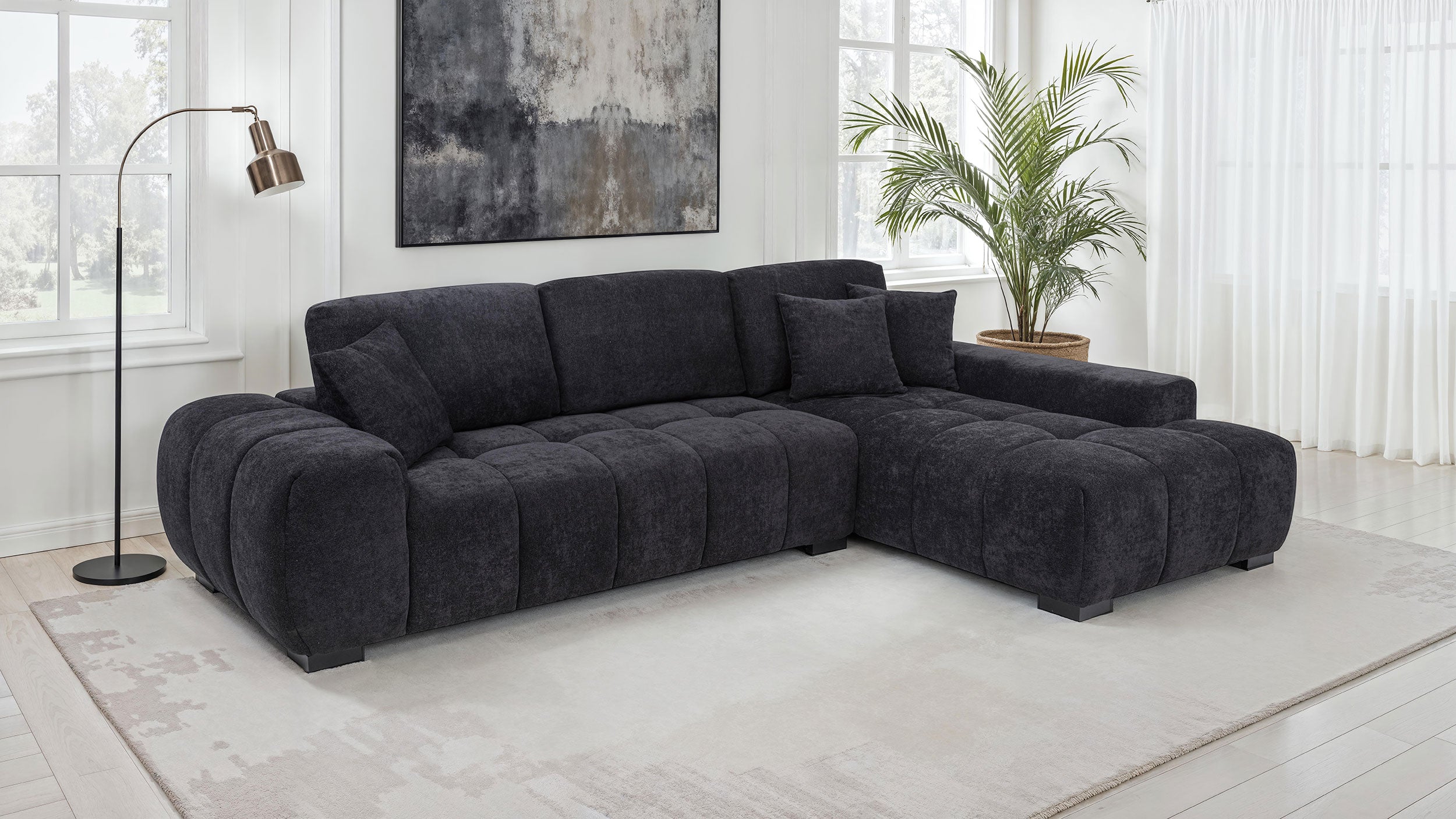 Octavia Upholstered Sectional Chaise Sofa Black — view 2
