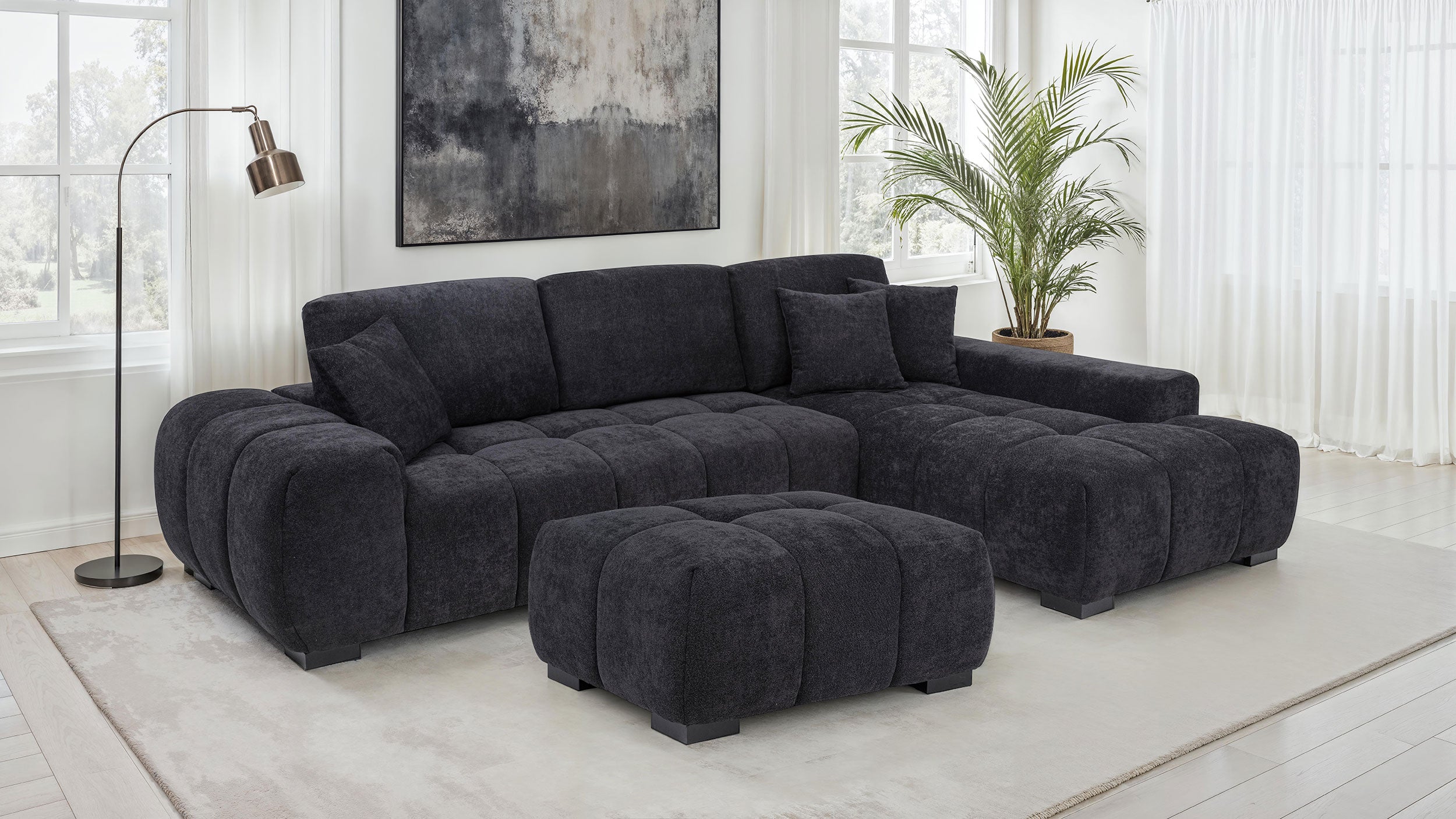 Octavia Upholstered Sectional Chaise Sofa Black — view 9
