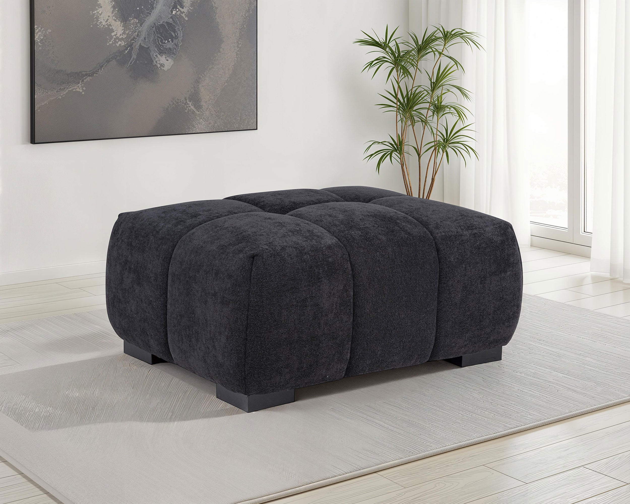 Octavia Upholstered Rectangular Ottoman Black — view 2