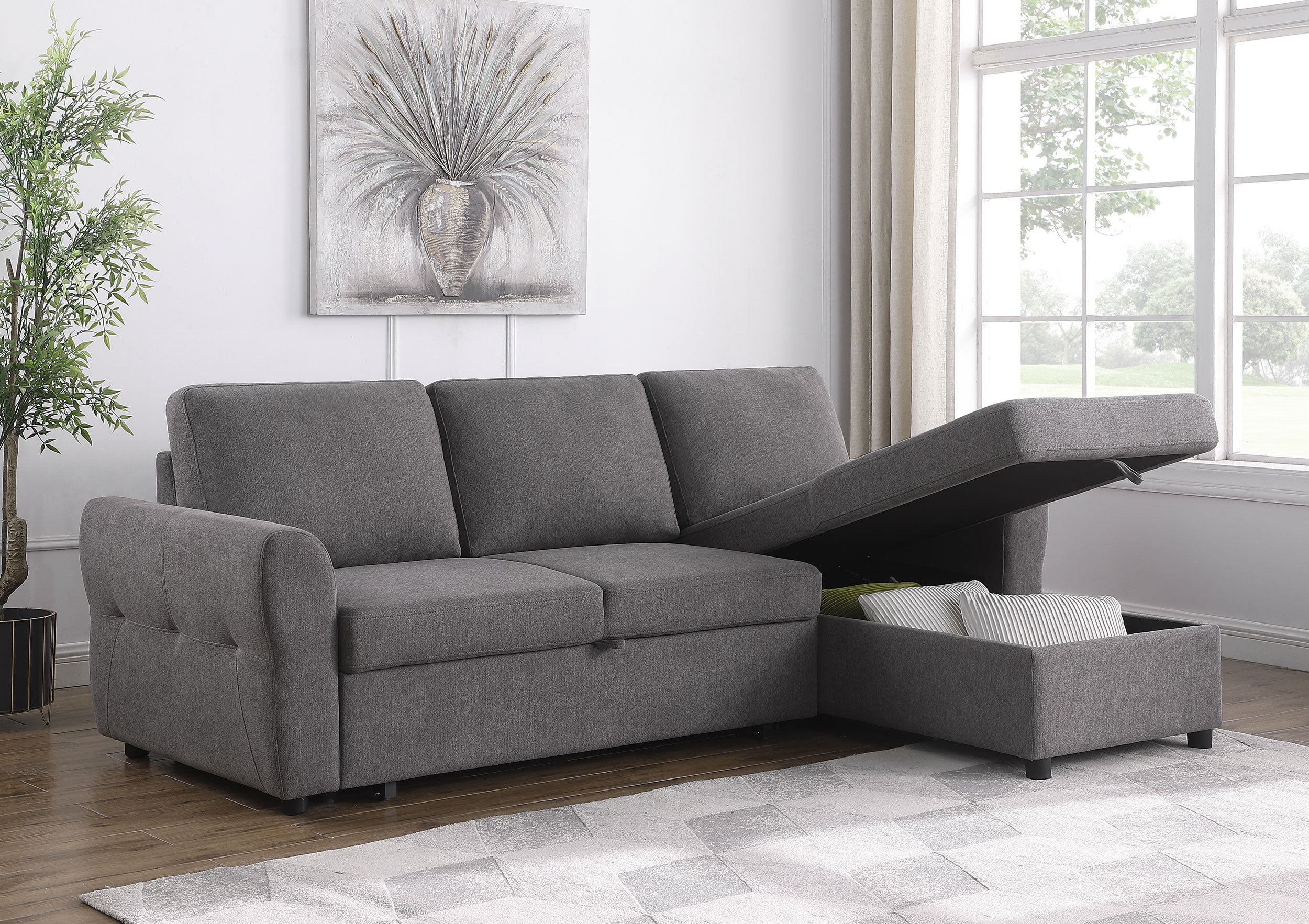 Samantha Upholstered Storage Sleeper Sectional Sofa Grey — view 3