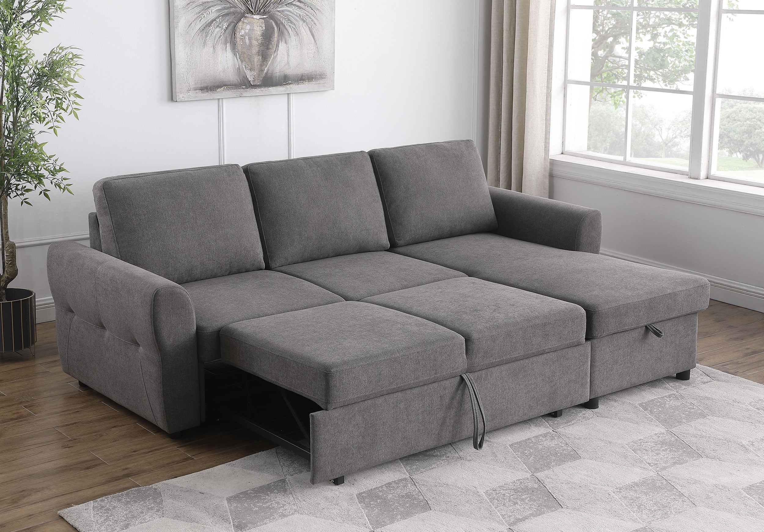 Samantha Upholstered Storage Sleeper Sectional Sofa Grey — view 5