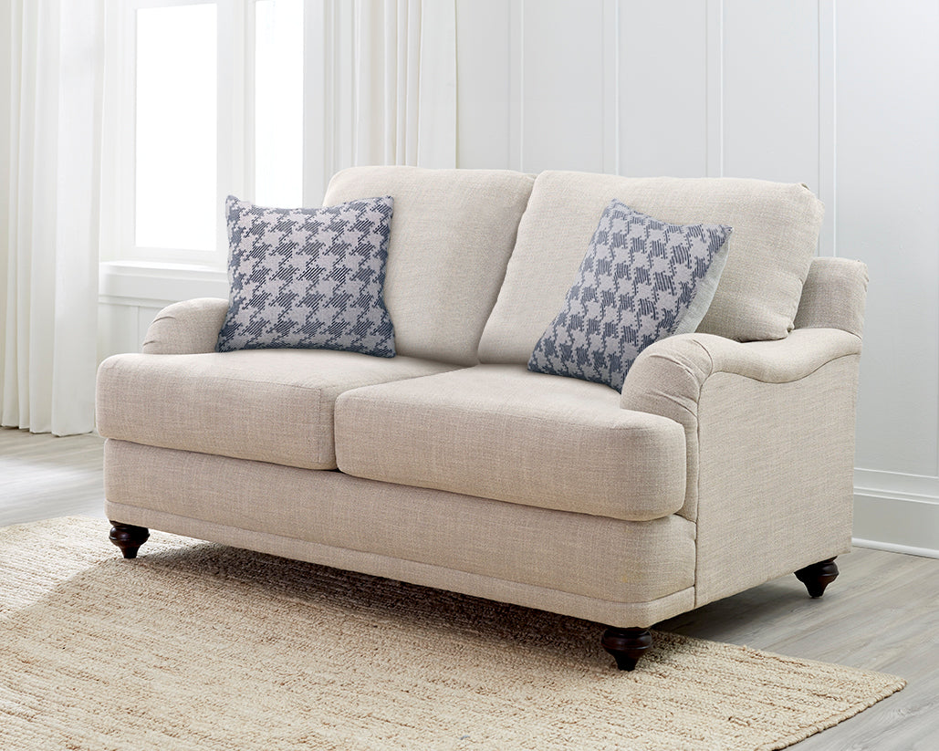 Glenn Upholstered English Arm Loveseat Light Grey and Blue — view 2