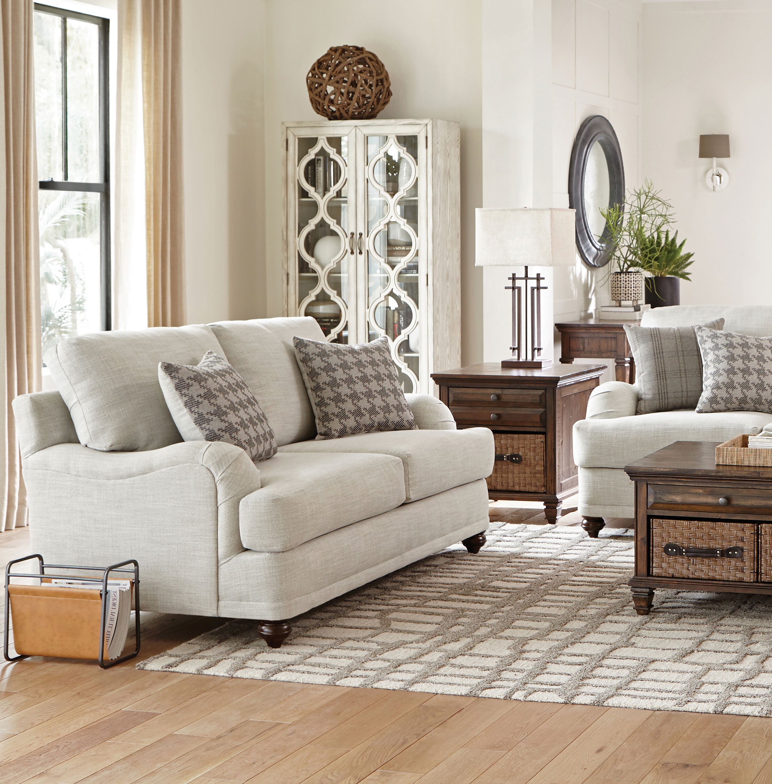 Glenn Upholstered English Arm Loveseat Light Grey and Grey — view 2