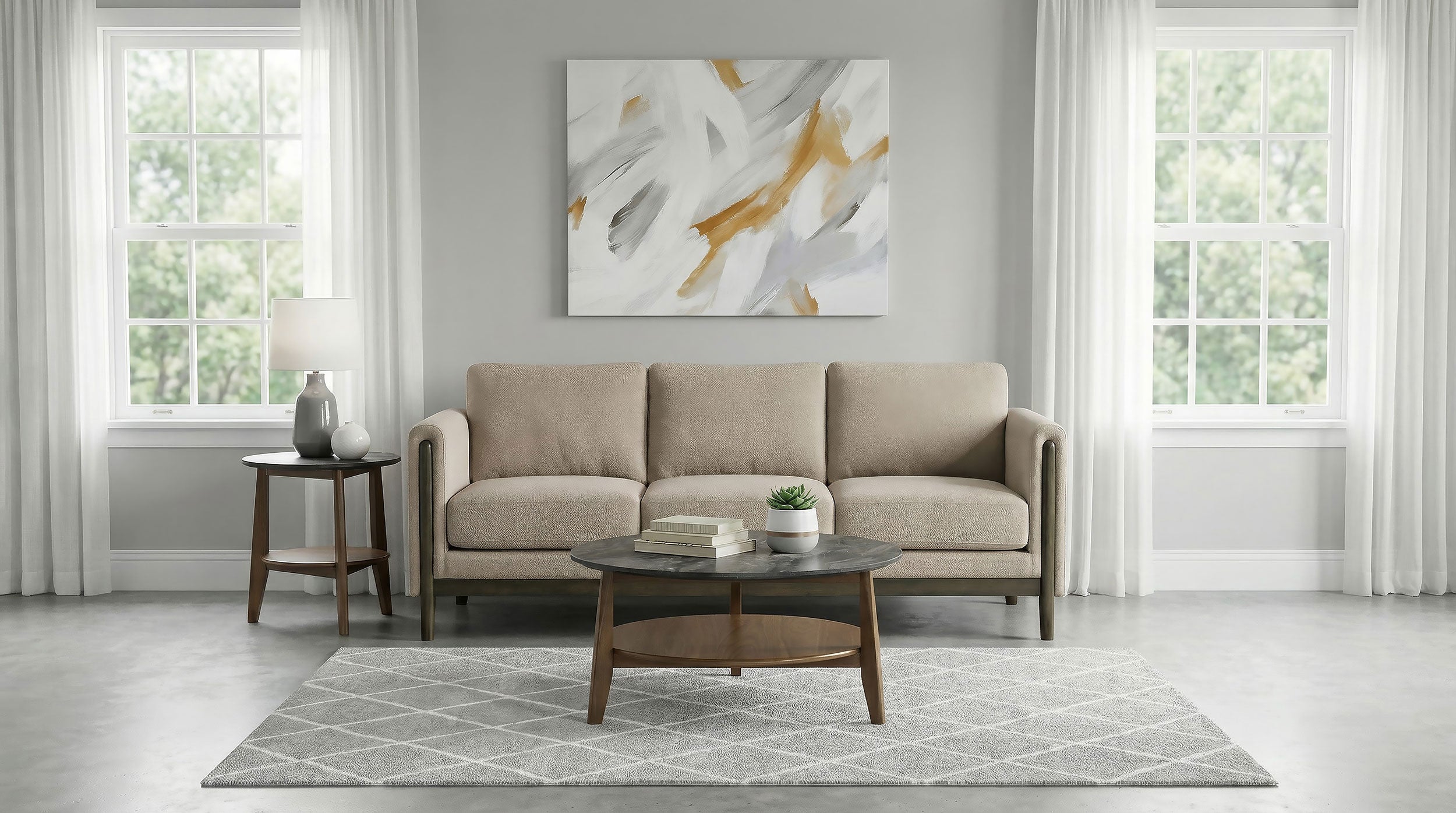 Islington Fabric Upholstered Panel Arm Sofa Taupe — view 2