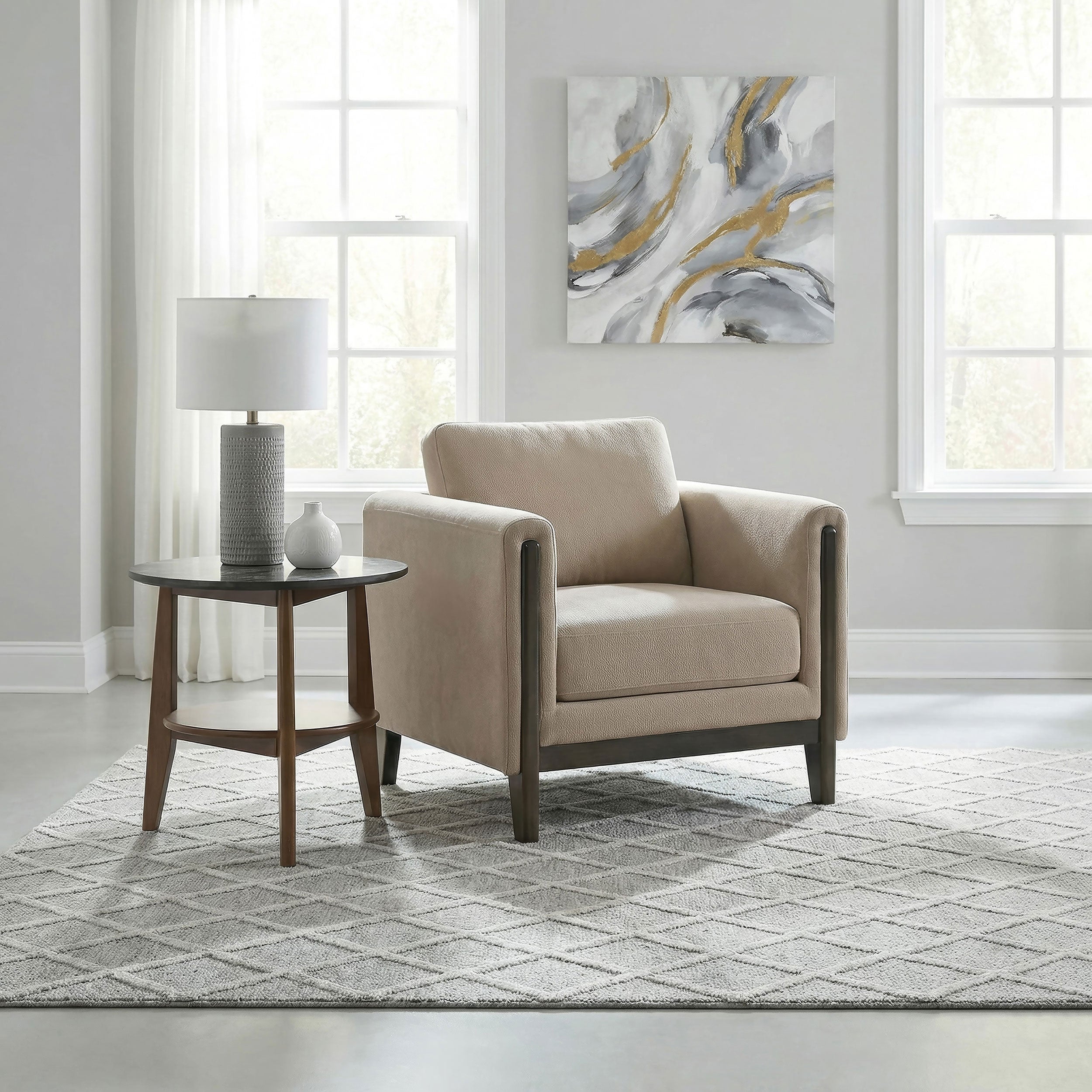 Islington Fabric Upholstered Panel Arm Accent Chair Taupe — view 2