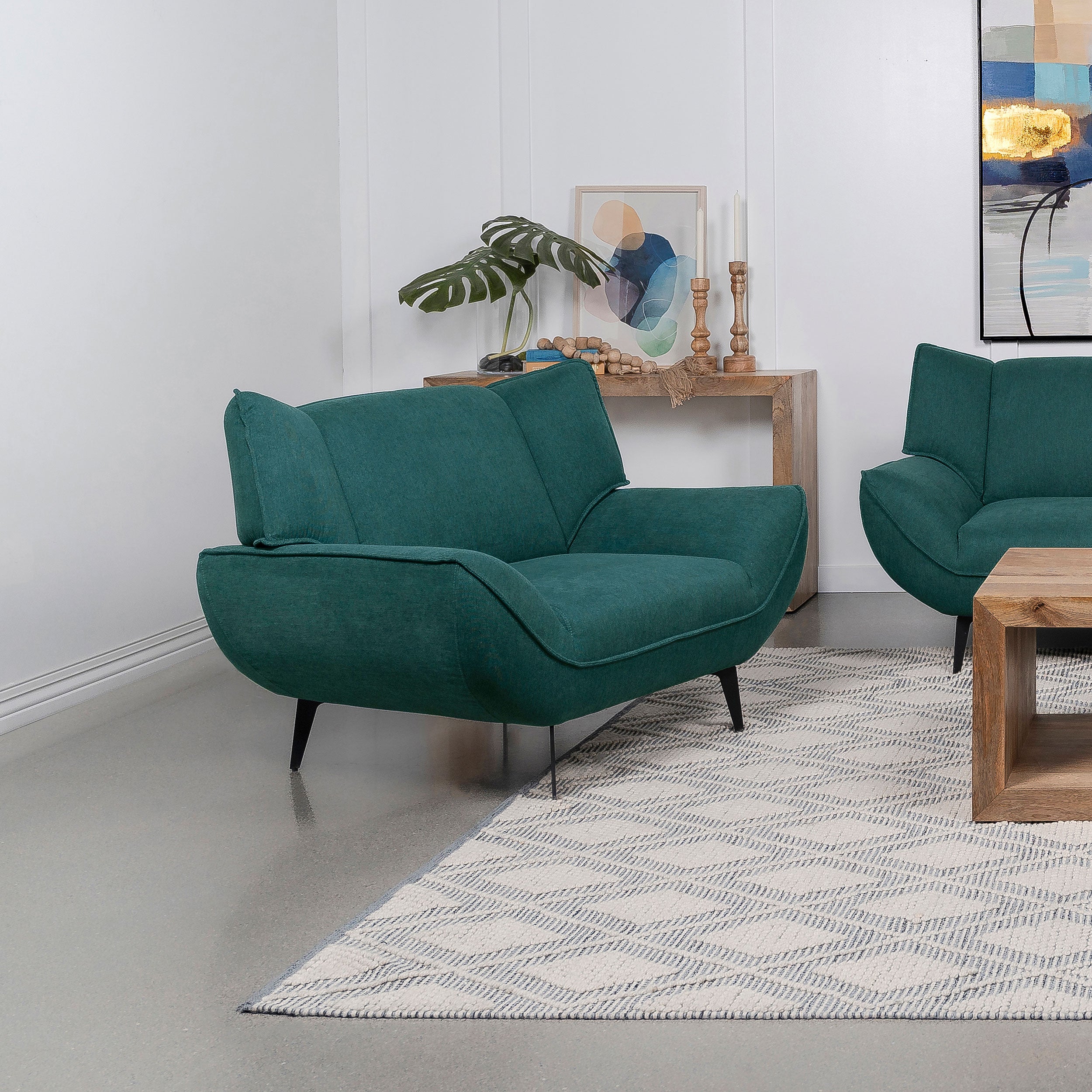 Acton Upholstered Flared Arm Accent Chair Teal Blue — view 2
