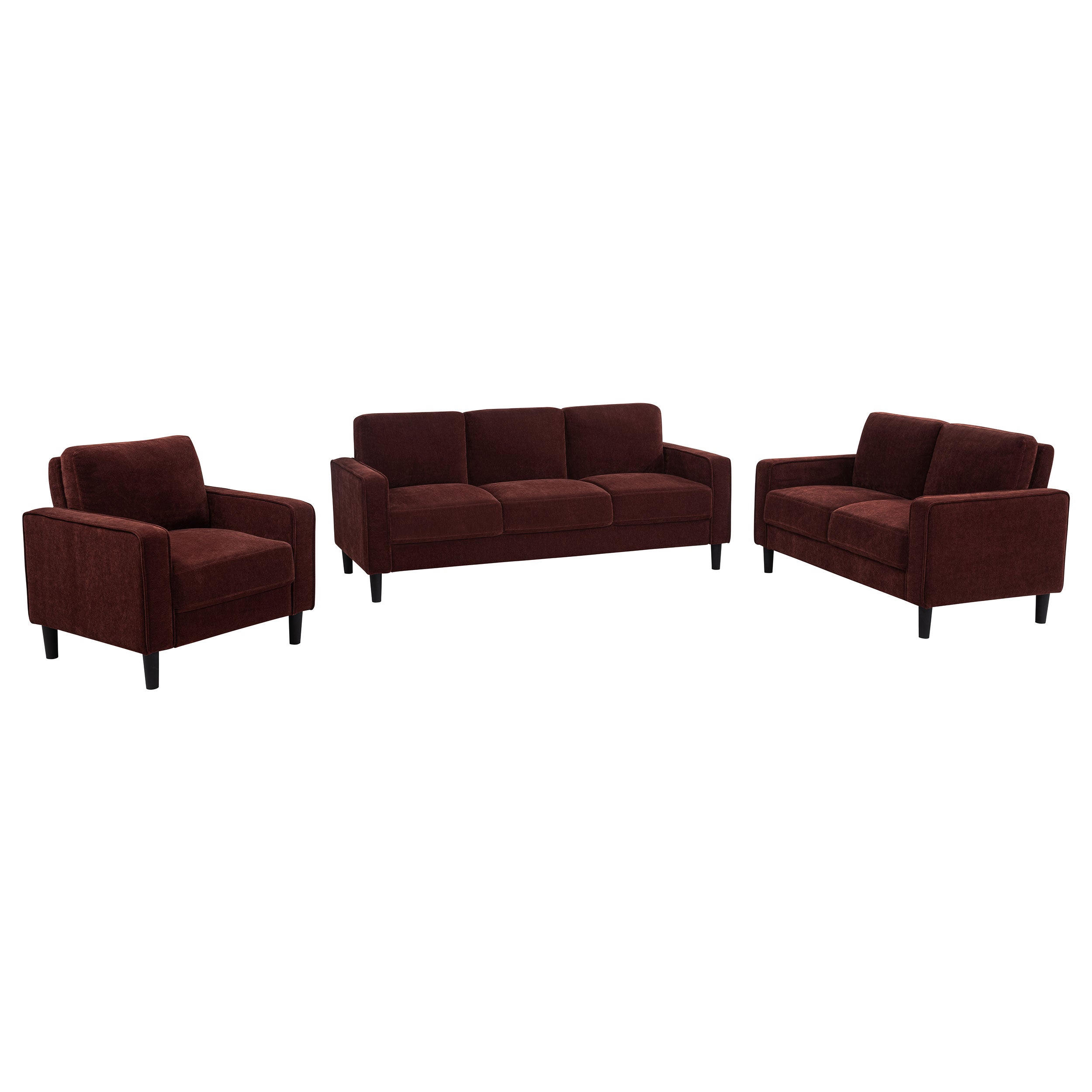 Ruth 3-piece Fabric Upholstered Track Arm Sofa Rust Red — view 2