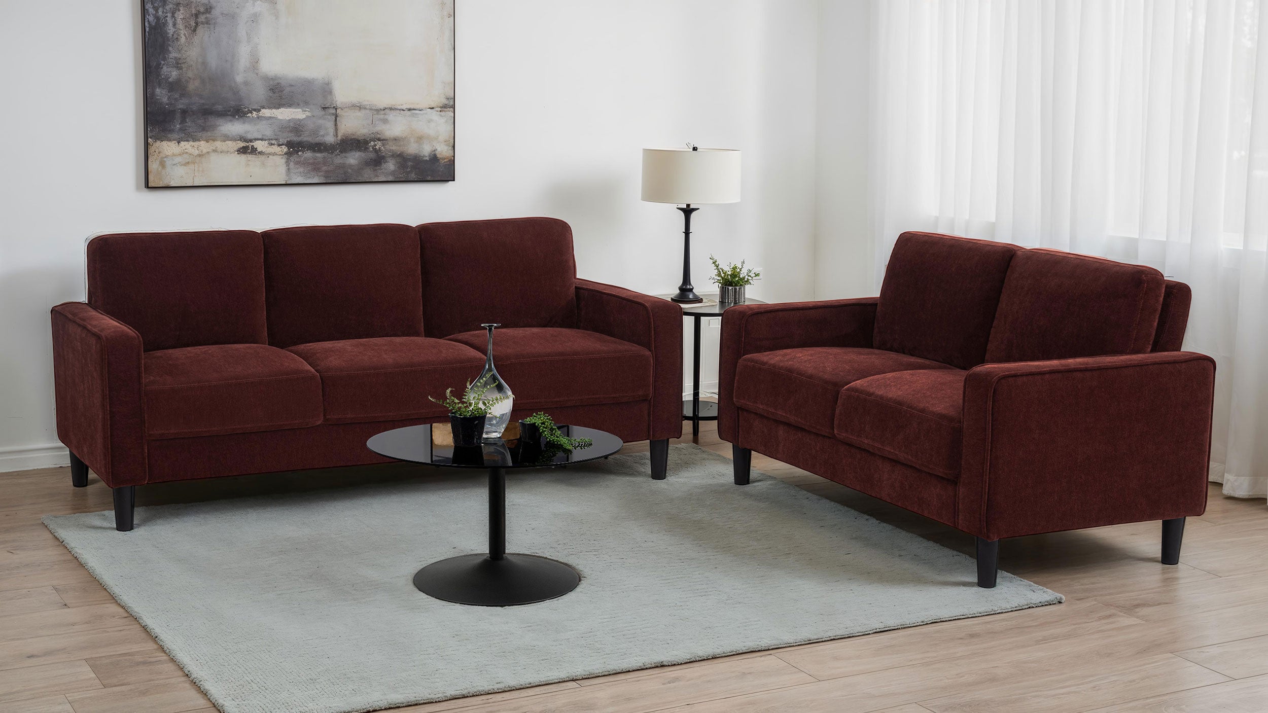 Ruth 77-inch Fabric Upholstered Track Arm Sofa Rust Red — view 11