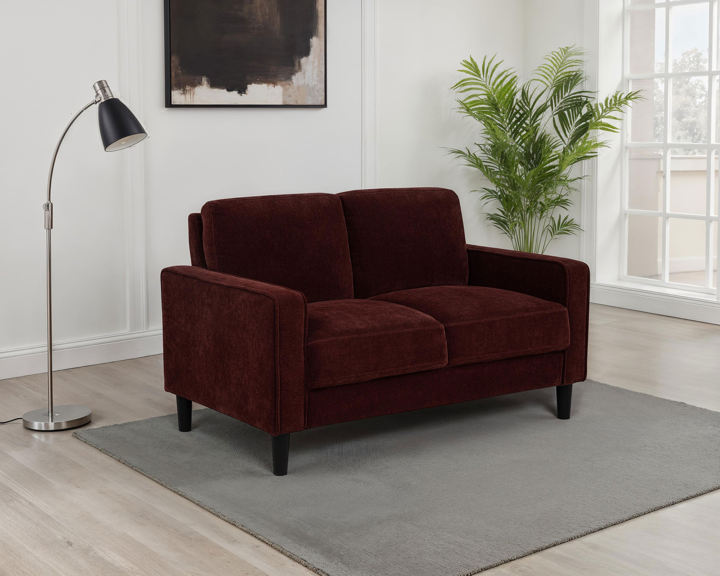 Ruth Fabric Upholstered Track Arm Loveseat Rust Red — view 2