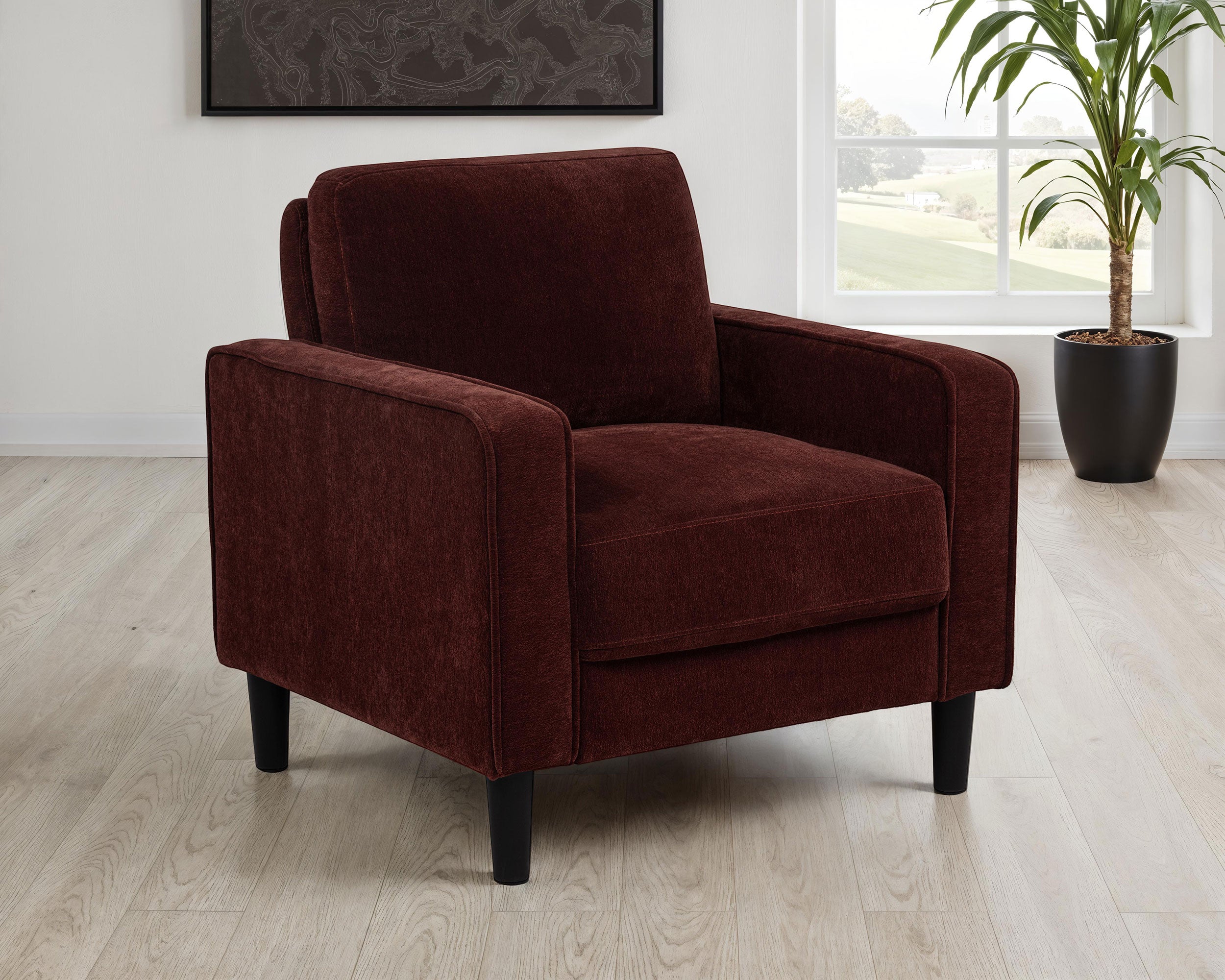 Ruth Fabric Upholstered Track Arm Accent Chair Rust Red — view 2