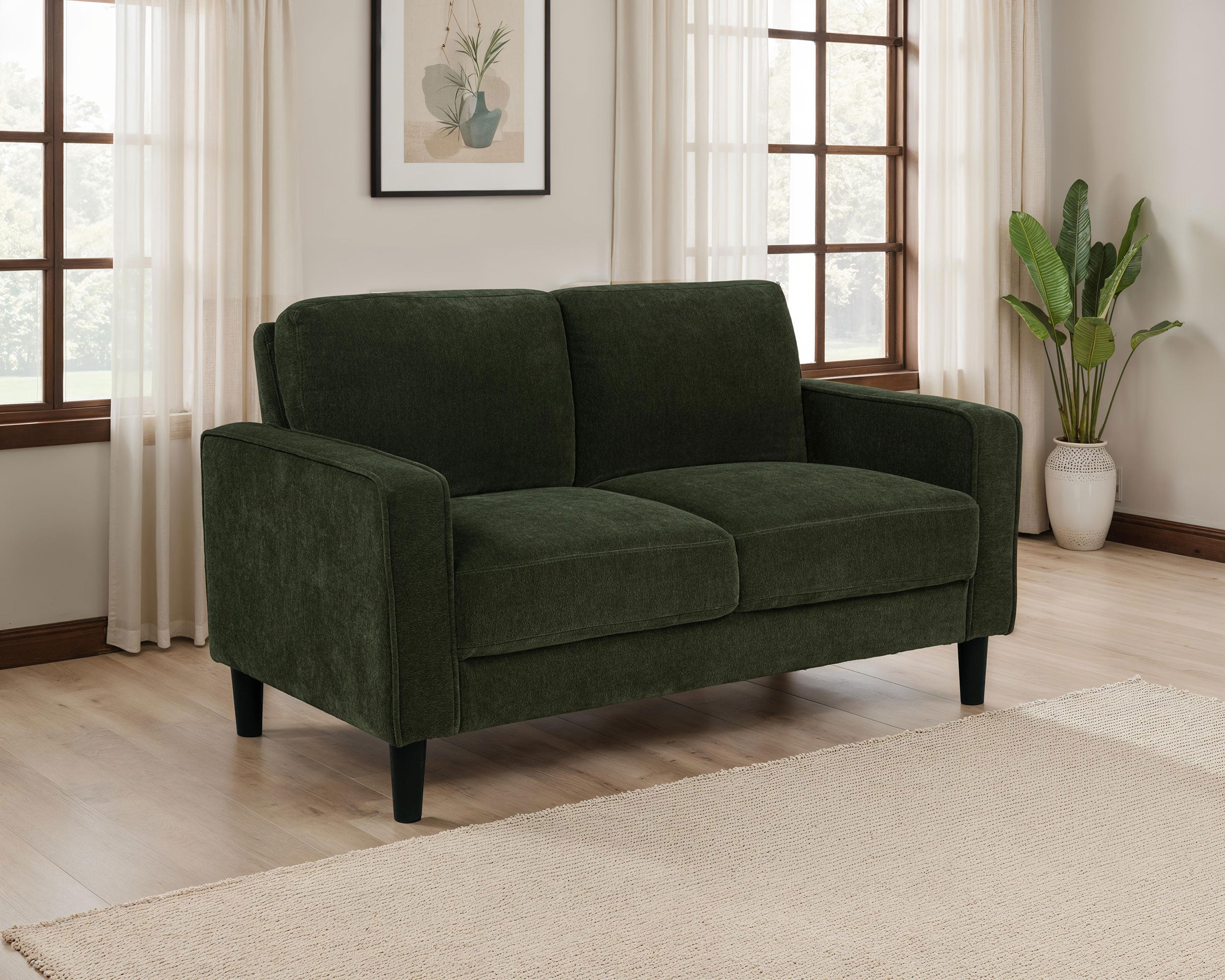 Ruth Fabric Upholstered Track Arm Loveseat Matcha Green — view 2