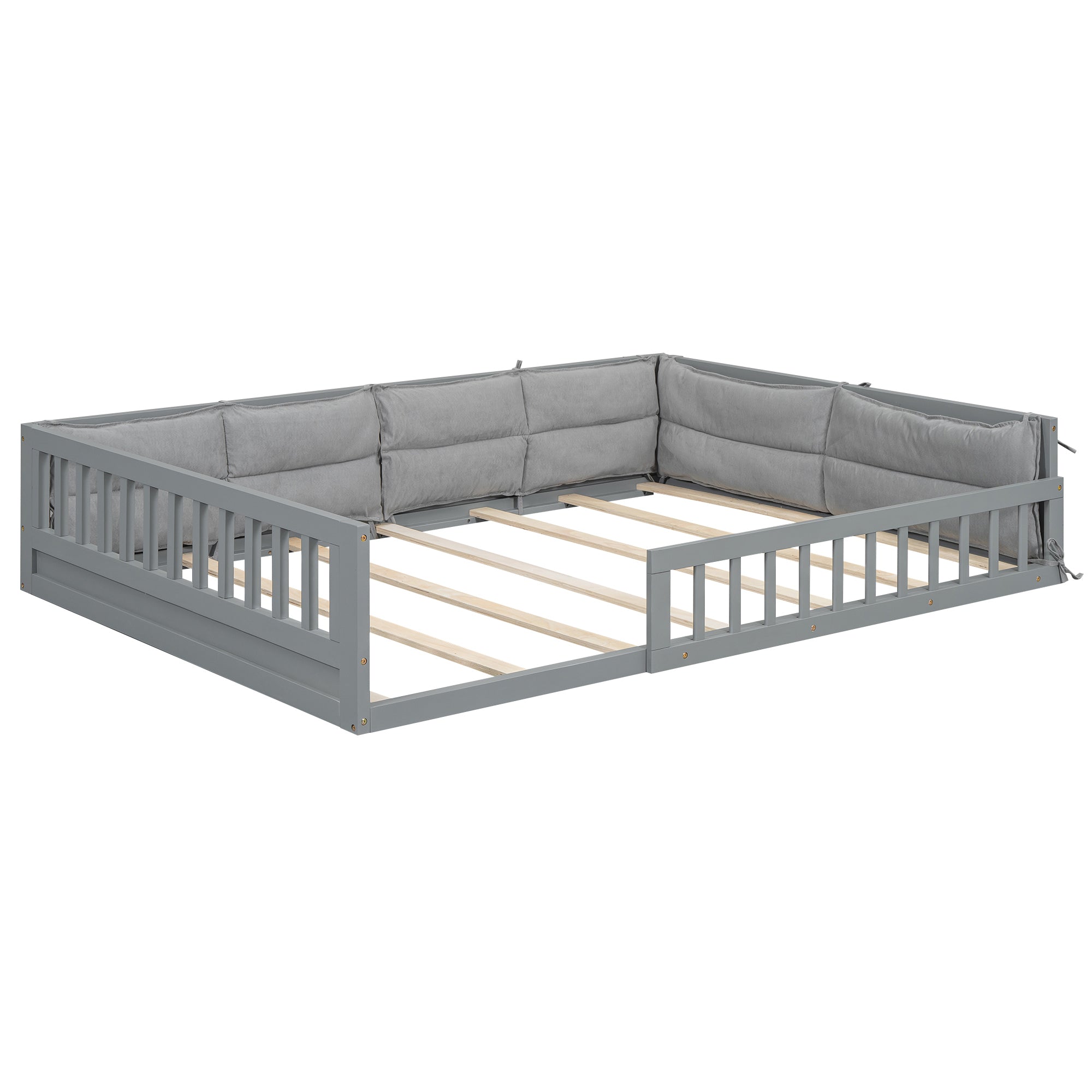 Wood Full Size Upholstered Platform Bed with Guardrail and Pillow, Gray - Atlantic Fine Furniture Melbourne FL