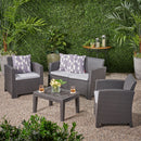 Zephyra - Outdoor 4 Piece Faux Wicker Rattan Chat Set With Water Resistant Cushions - Gray