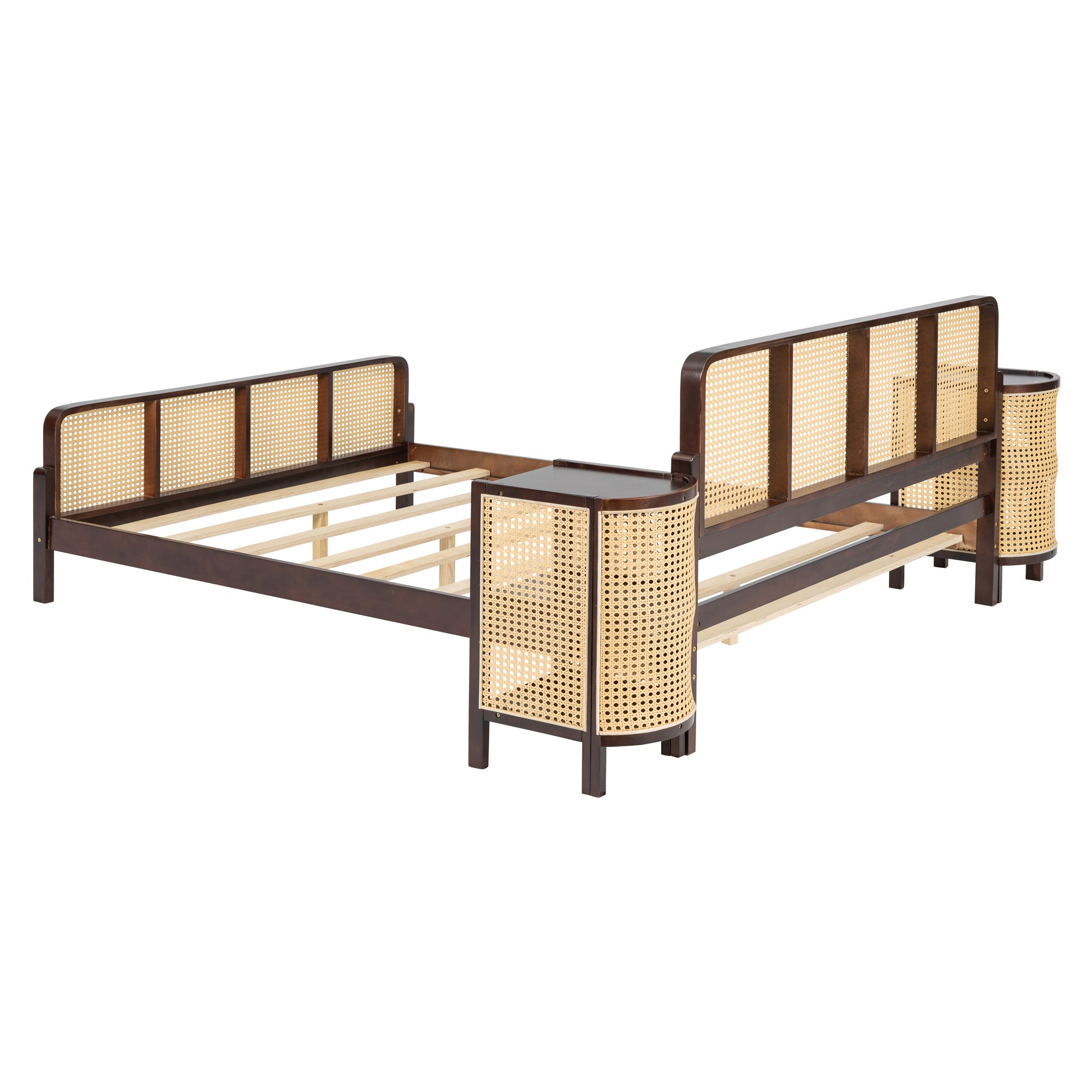 3 Pieces Rattan Platform Full Size Bed With 2 Nightstands,Walnut - Atlantic Fine Furniture Melbourne FL
