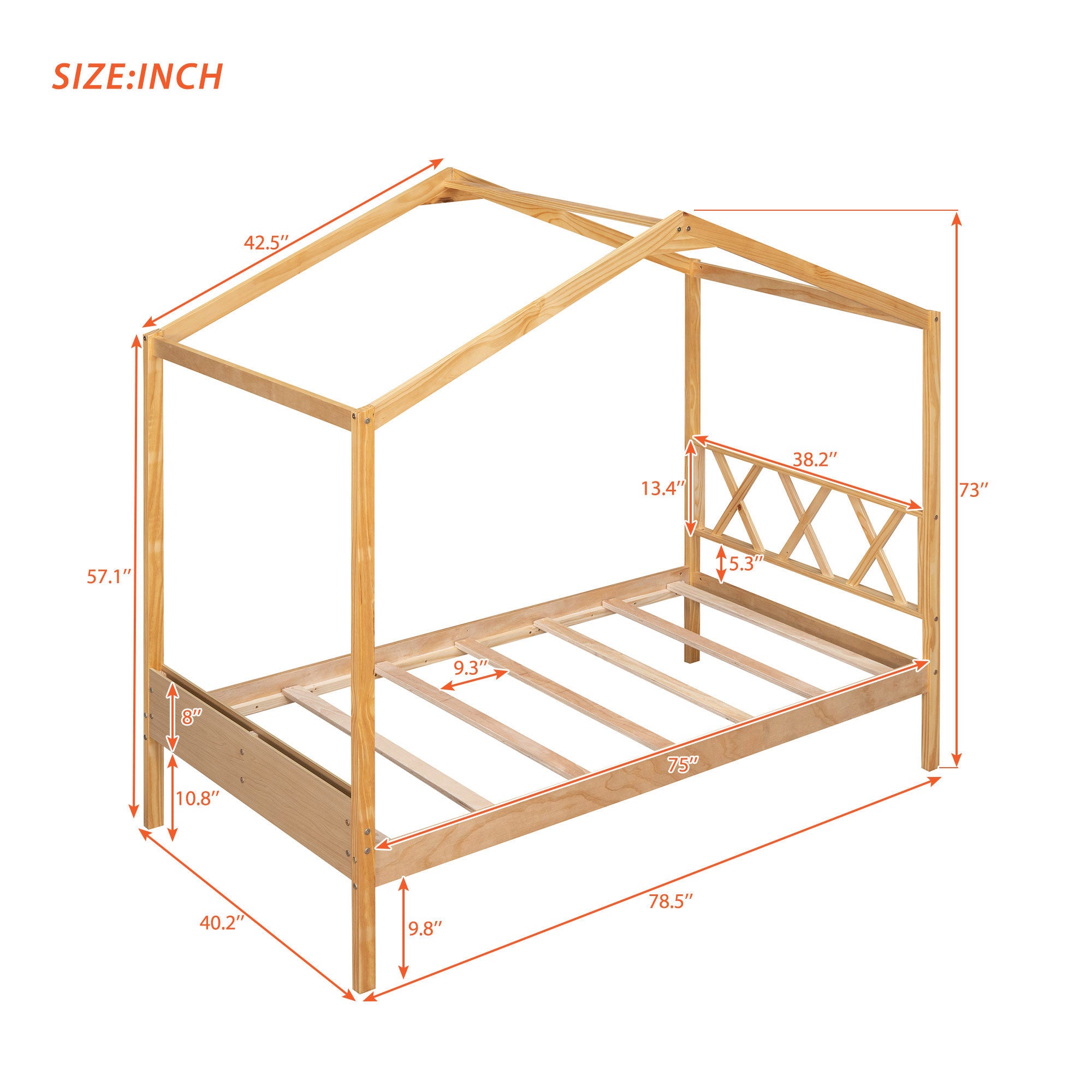 Twin Size Wood House Bed with Storage Space, Natural(OLD SKU: LP000001AAM) - Atlantic Fine Furniture Melbourne FL
