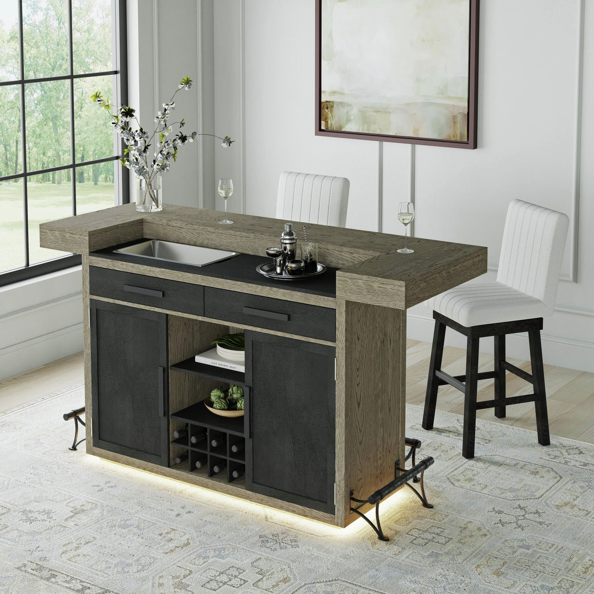 Jemma Bar Table With Light in Gray And Dark Espresso by Elements International, view 6