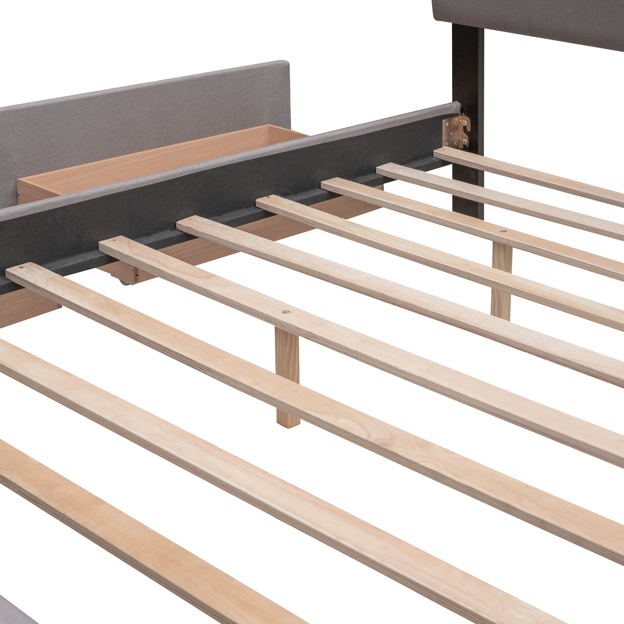 Upholstered Platform Bed with 2 Drawers and 1 Twin XL Trundle, Linen Fabric, Queen Size - Light Gray(OLD SKU :LP000314AAN)