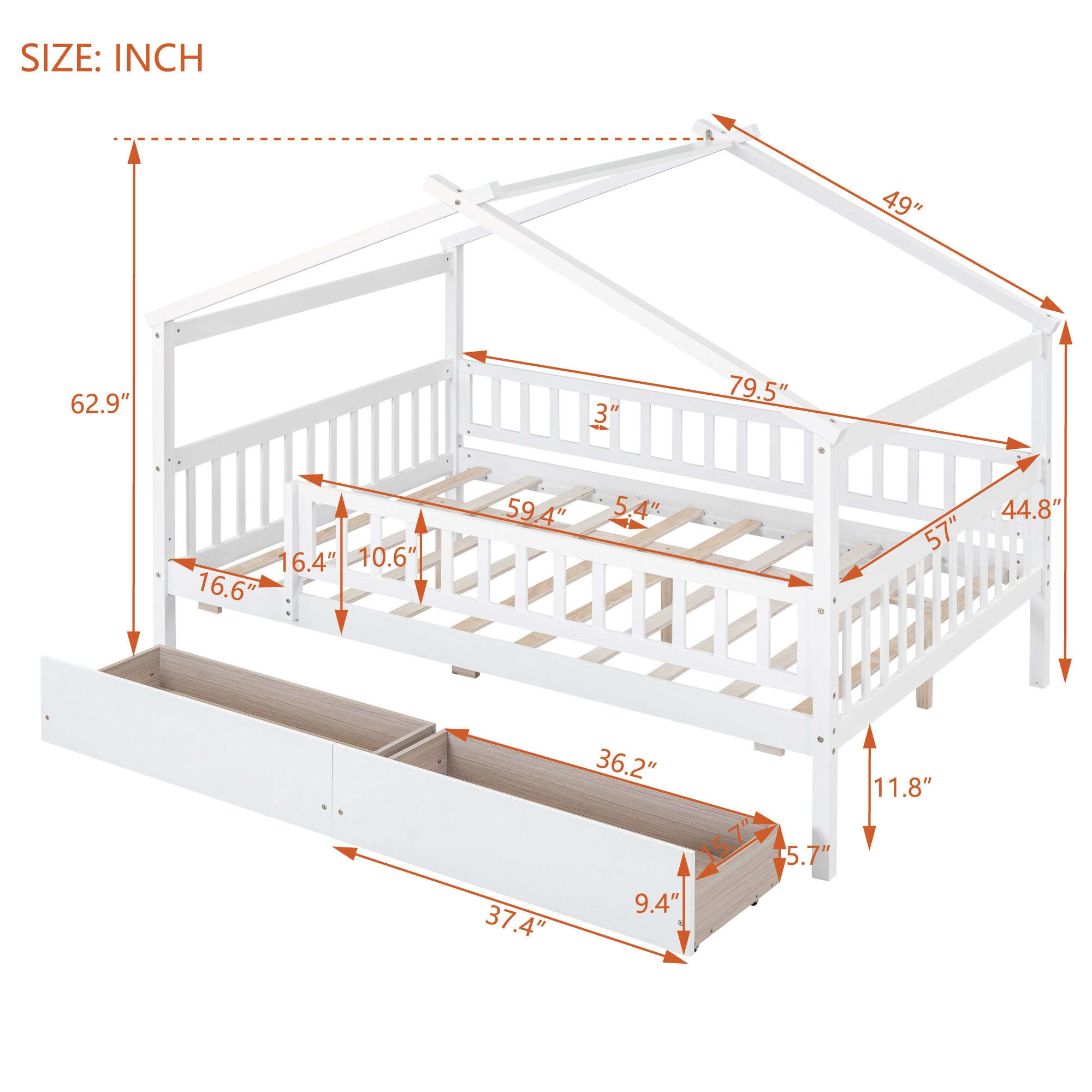 Full Size Wooden House Bed with Two Drawers, White - Atlantic Fine Furniture Melbourne FL