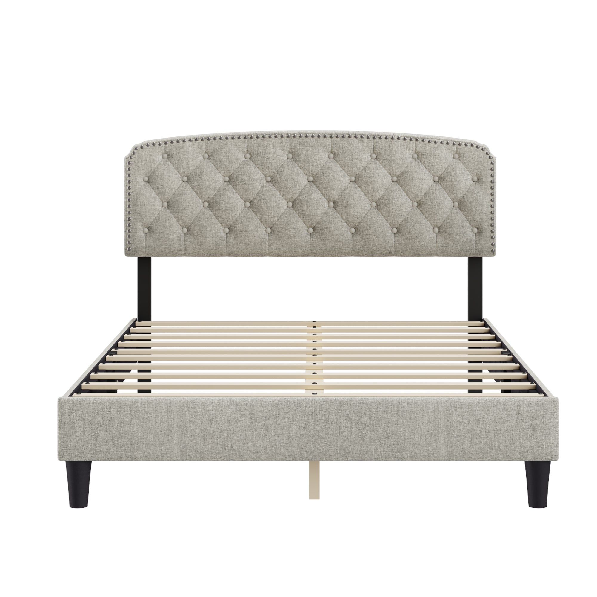 Queen size Adjustable Headboard with Fine Linen Upholstery and Button Tufting for Bedroom, Wave Top cream White