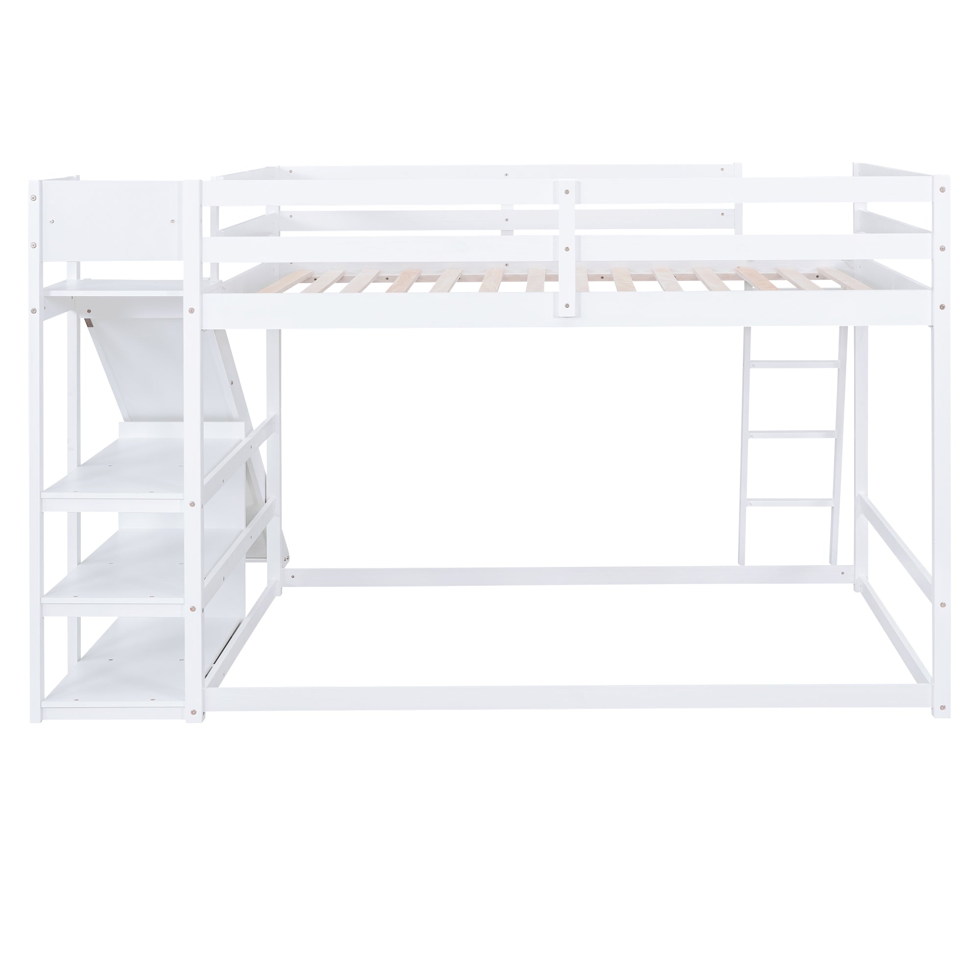 Full over Full Bunk Bed with Ladder, Slide and Shelves, White - Atlantic Fine Furniture Melbourne FL