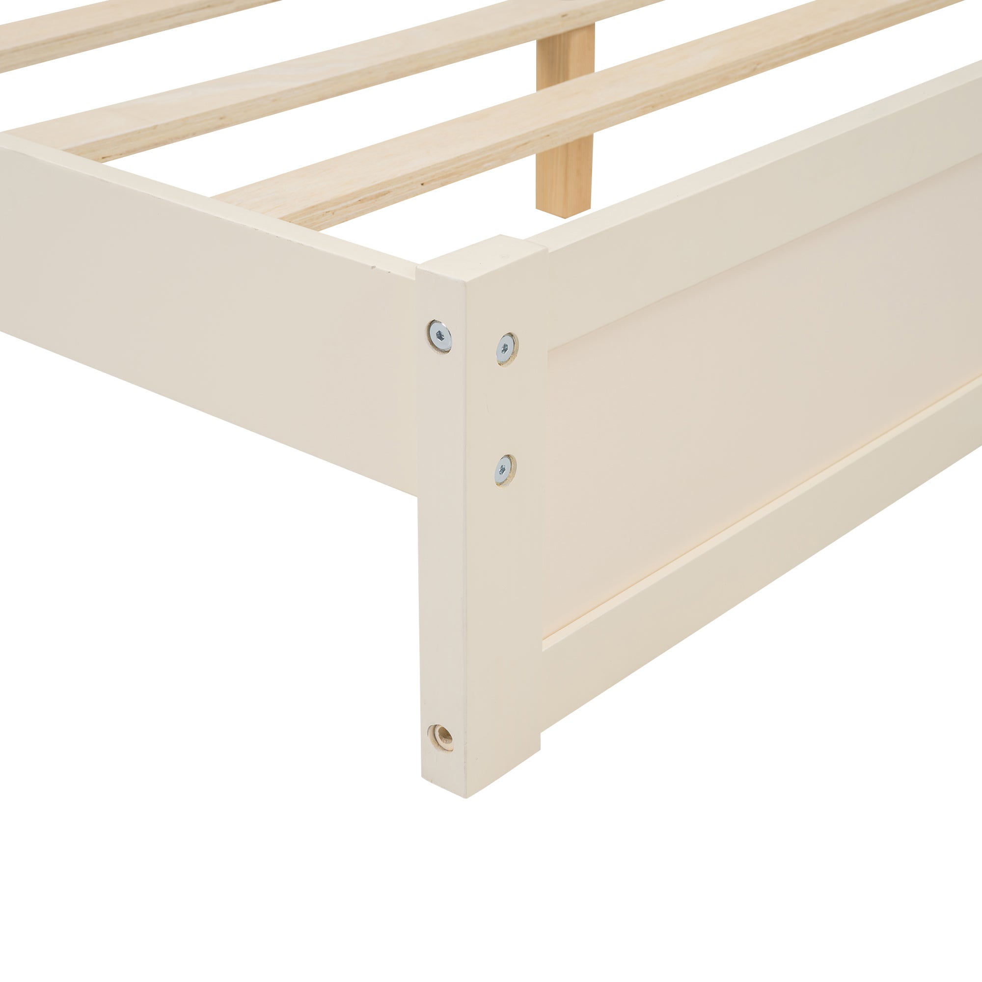 Full Size Wood Platform Bed with House-shaped Headboard and Built-in LED, Walnut+Milk White - Atlantic Fine Furniture Melbourne FL