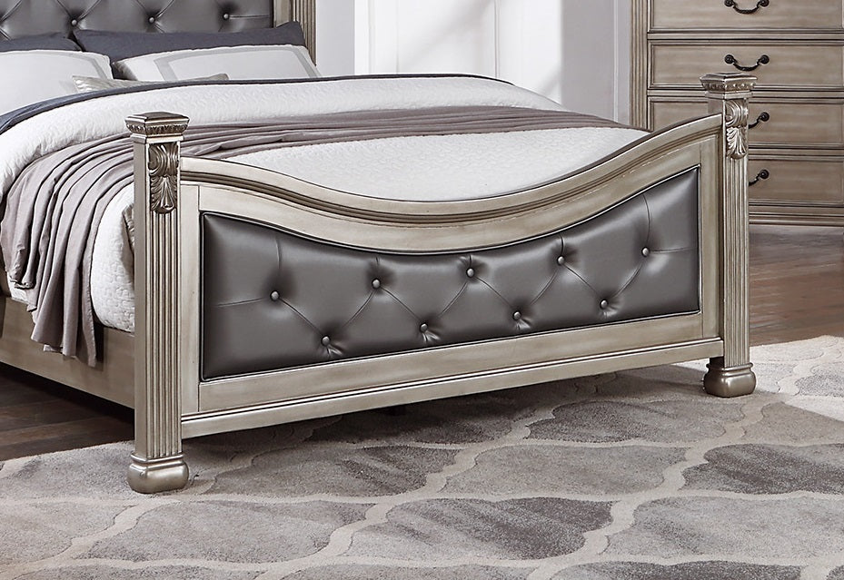 Formal Traditional Antique Silver 1pc Queen Size Bed Tufted Faux Leather Headboard Footboard Bedframe