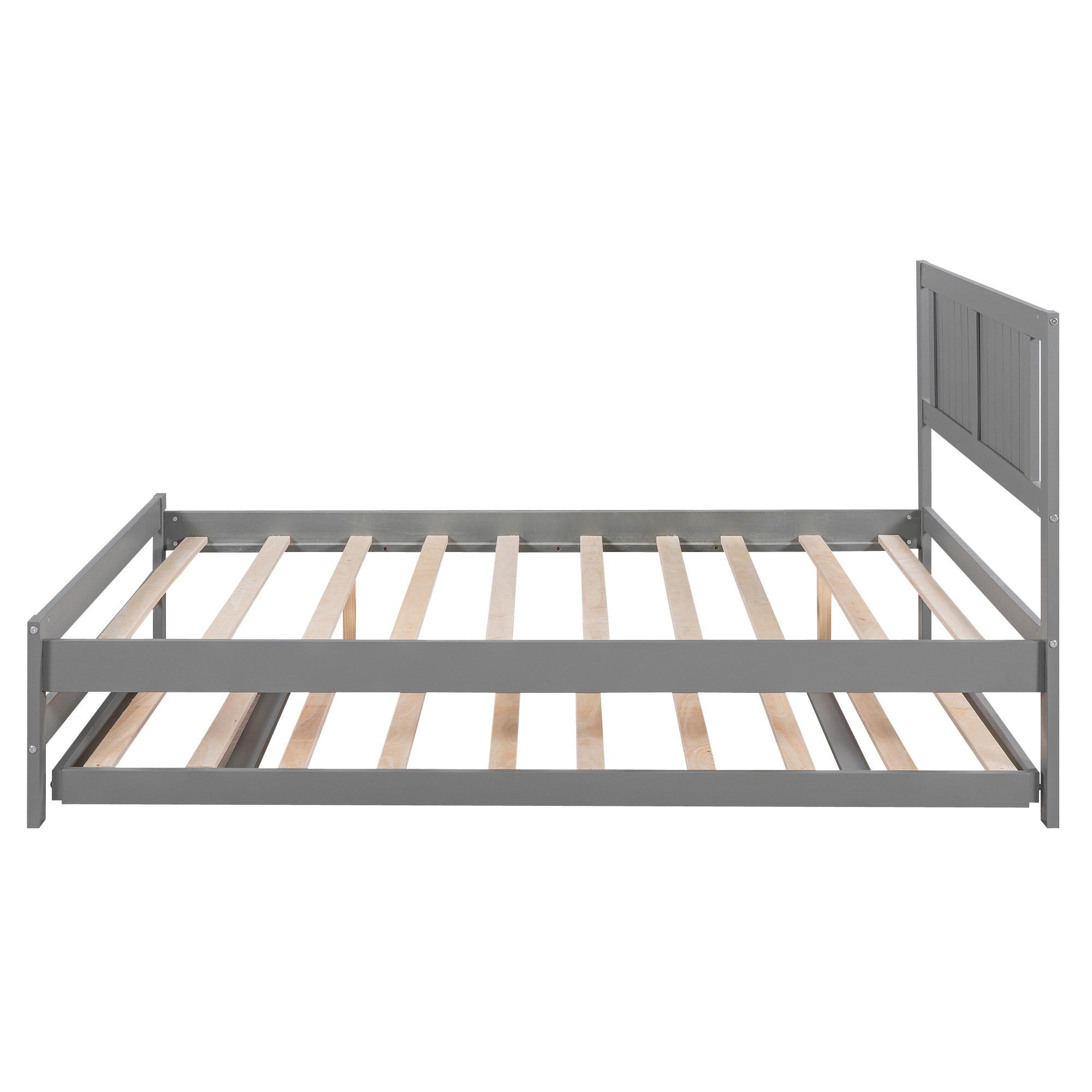 Full Size Platform Bed with Adjustable Trundle,Gray(Old SKU:SM000248AAE)