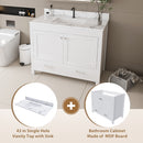 43" Bathroom Vanity With Artificial Marble Carrara Top Set, Multi Functional Cabinet With Doors And Drawer - White