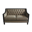 House - Beatrice Loveseat - Tan PU, Black PU & Charcoal Finish - Atlantic Fine Furniture Inc